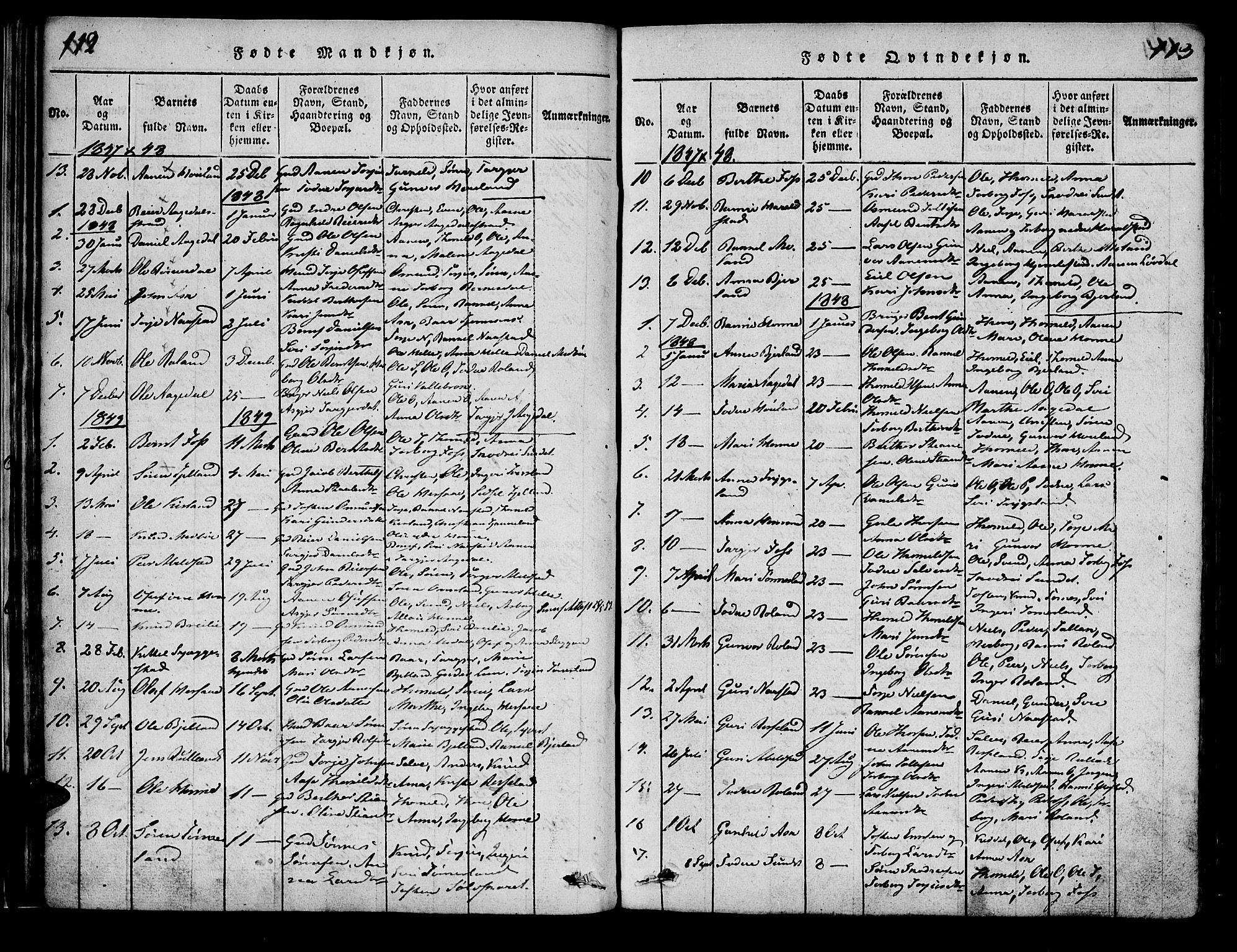 Bjelland sokneprestkontor, SAK/1111-0005/F/Fa/Faa/L0002: Parish register (official) no. A 2, 1816-1866, p. 112-113