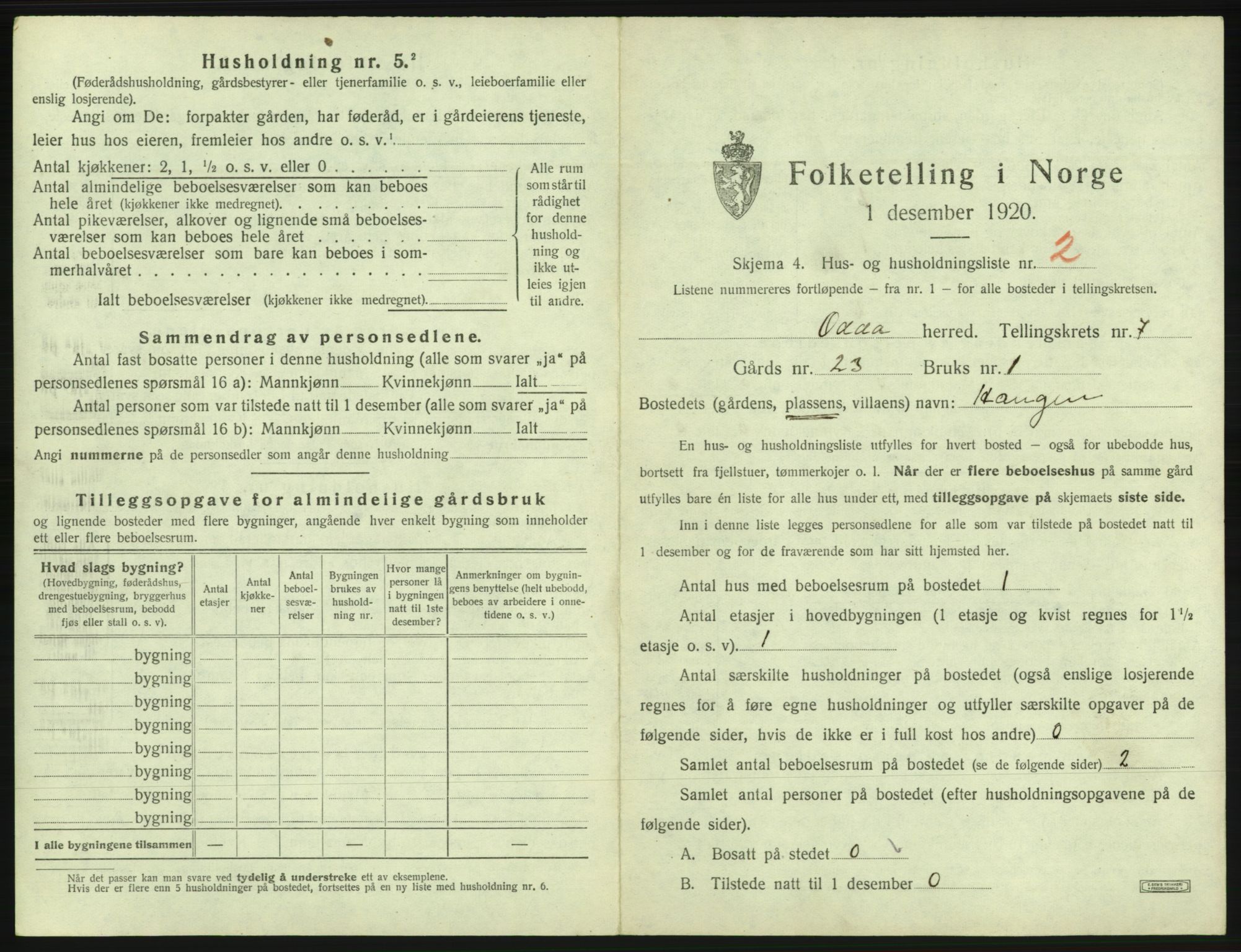 SAB, 1920 census for Odda, 1920, p. 509