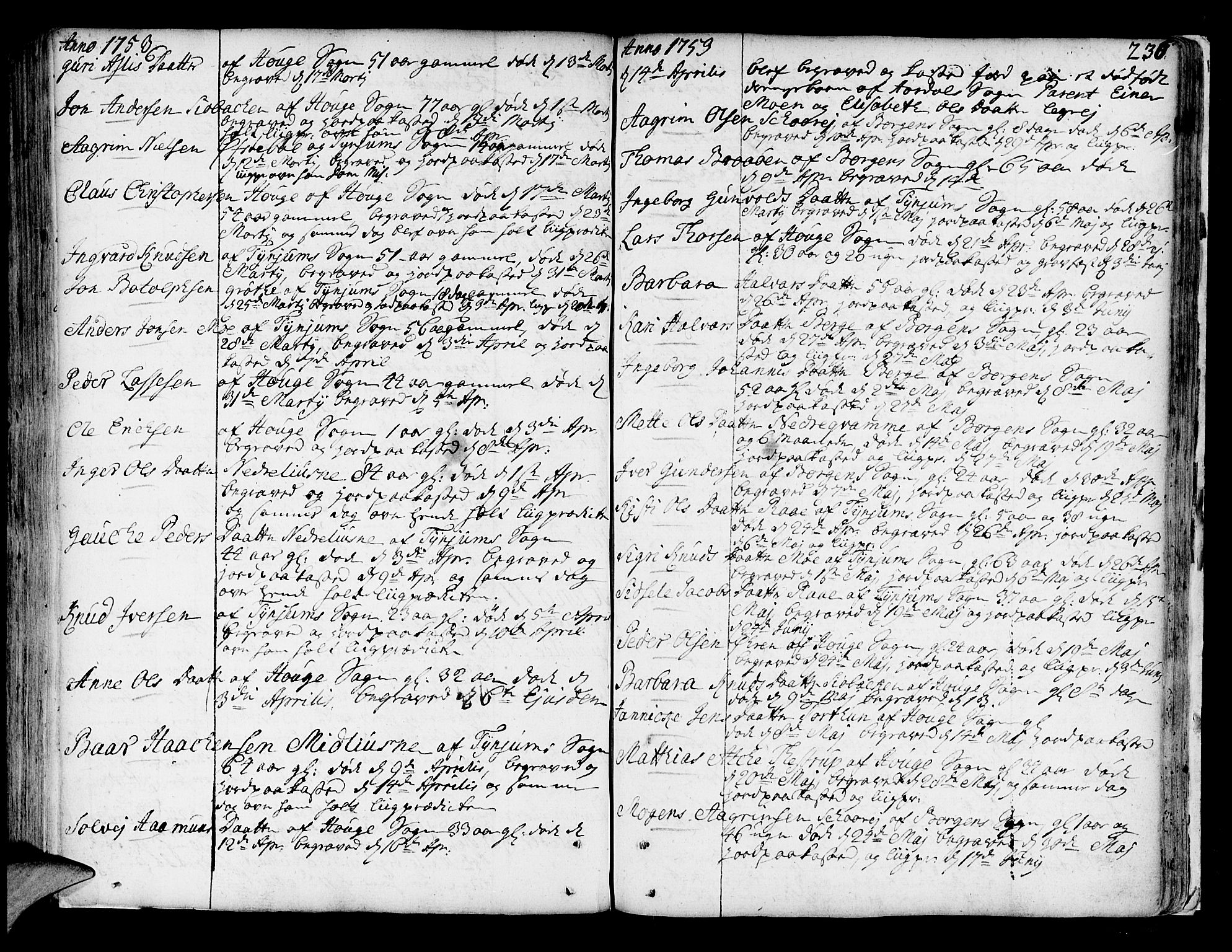 Lærdal sokneprestembete, SAB/A-81201: Parish register (official) no. A 2, 1752-1782, p. 236