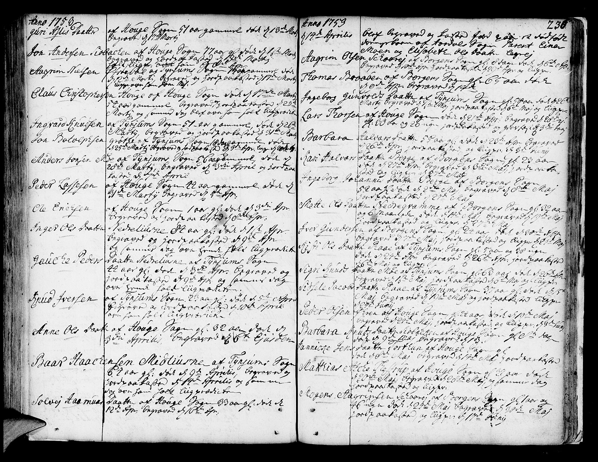 Lærdal sokneprestembete, AV/SAB-A-81201: Parish register (official) no. A 2, 1752-1782, p. 236