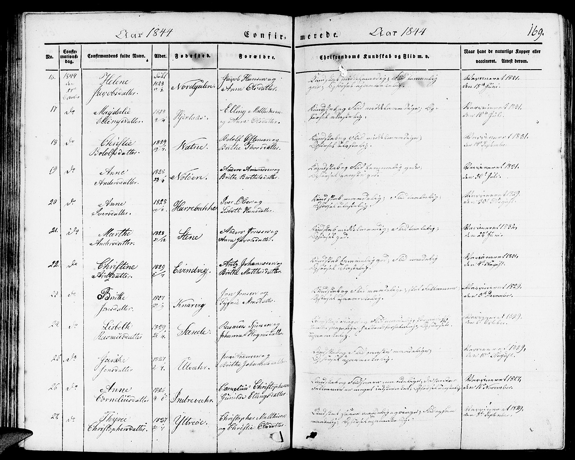 Gulen sokneprestembete, AV/SAB-A-80201/H/Haa/Haaa/L0020: Parish register (official) no. A 20, 1837-1847, p. 169