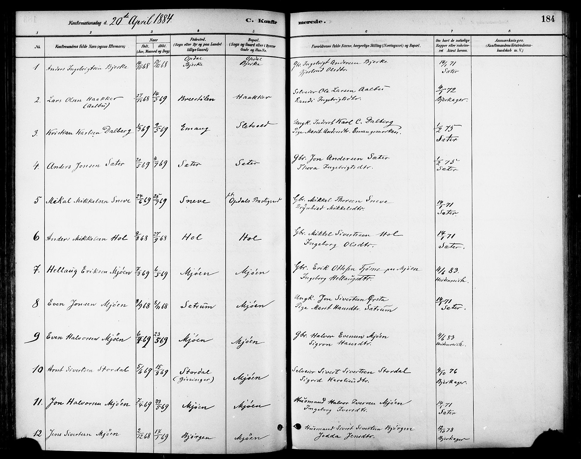 Ministerialprotokoller, klokkerbøker og fødselsregistre - Sør-Trøndelag, SAT/A-1456/678/L0901: Parish register (official) no. 678A10, 1881-1894, p. 184