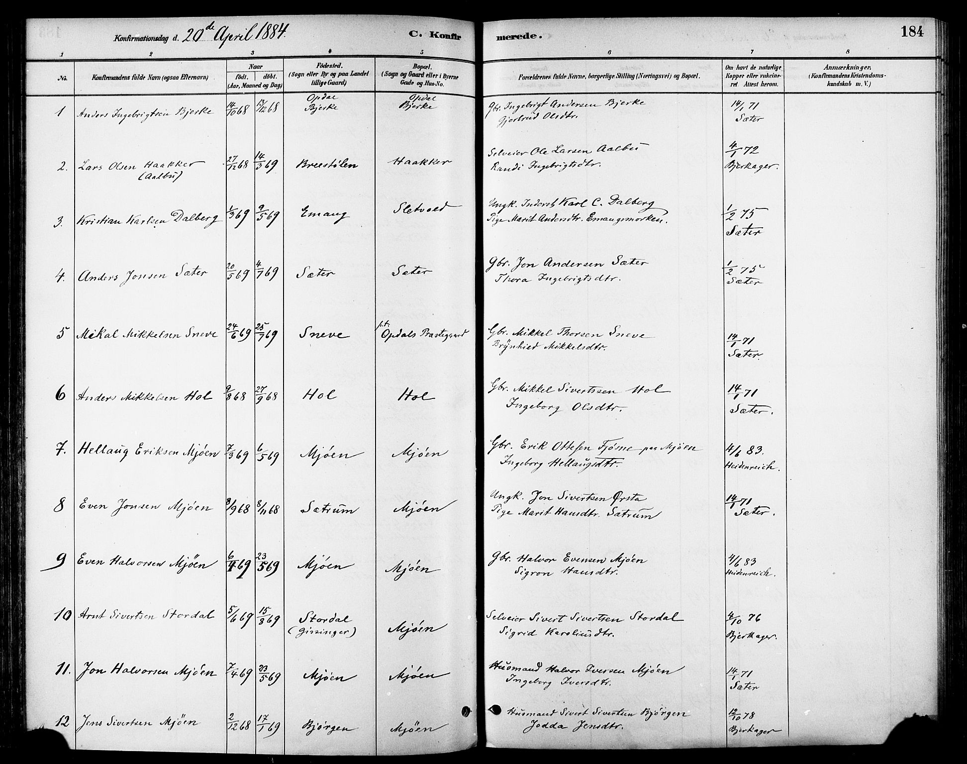 Ministerialprotokoller, klokkerbøker og fødselsregistre - Sør-Trøndelag, AV/SAT-A-1456/678/L0901: Parish register (official) no. 678A10, 1881-1894, p. 184