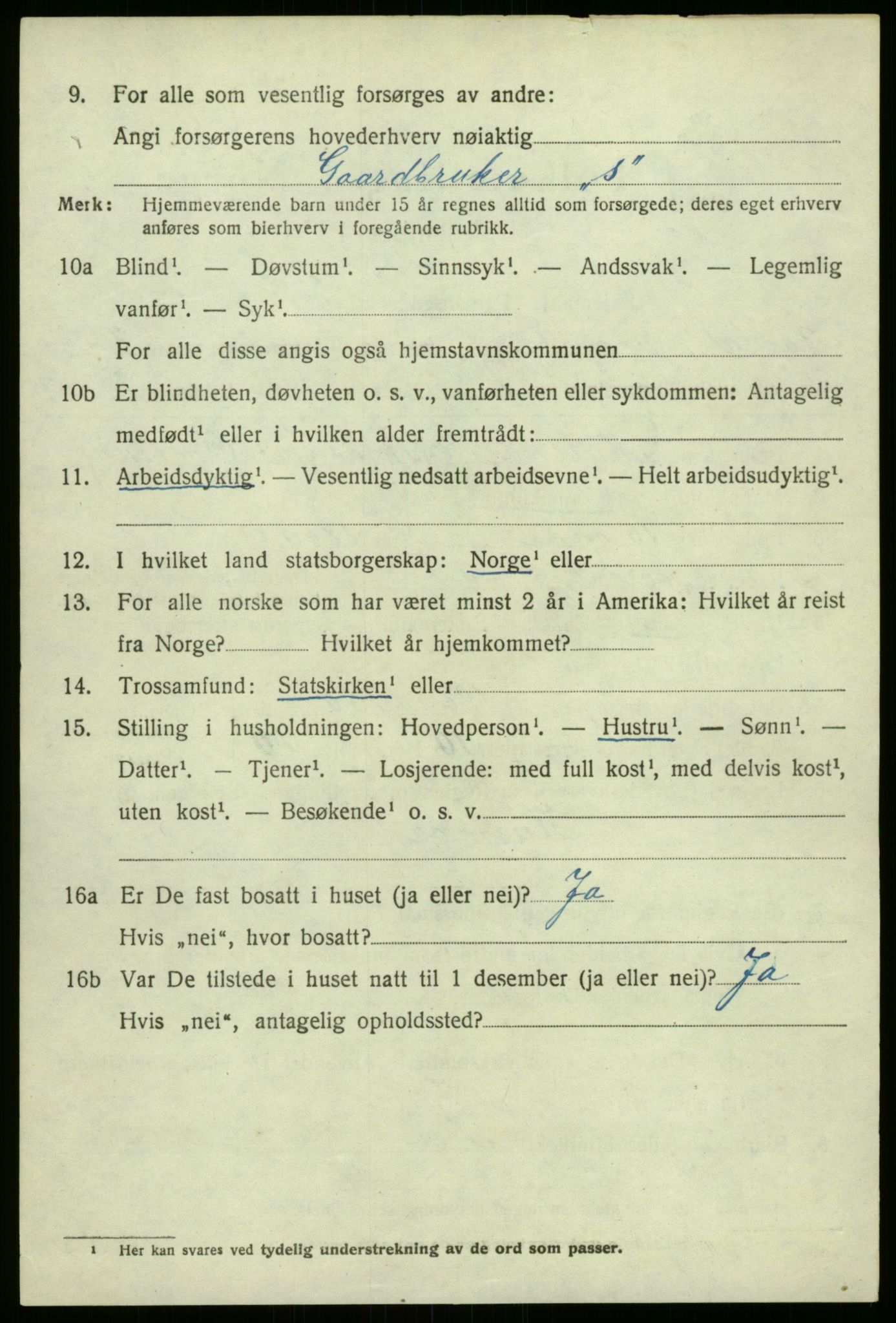 SAB, 1920 census for Årdal, 1920, p. 1508