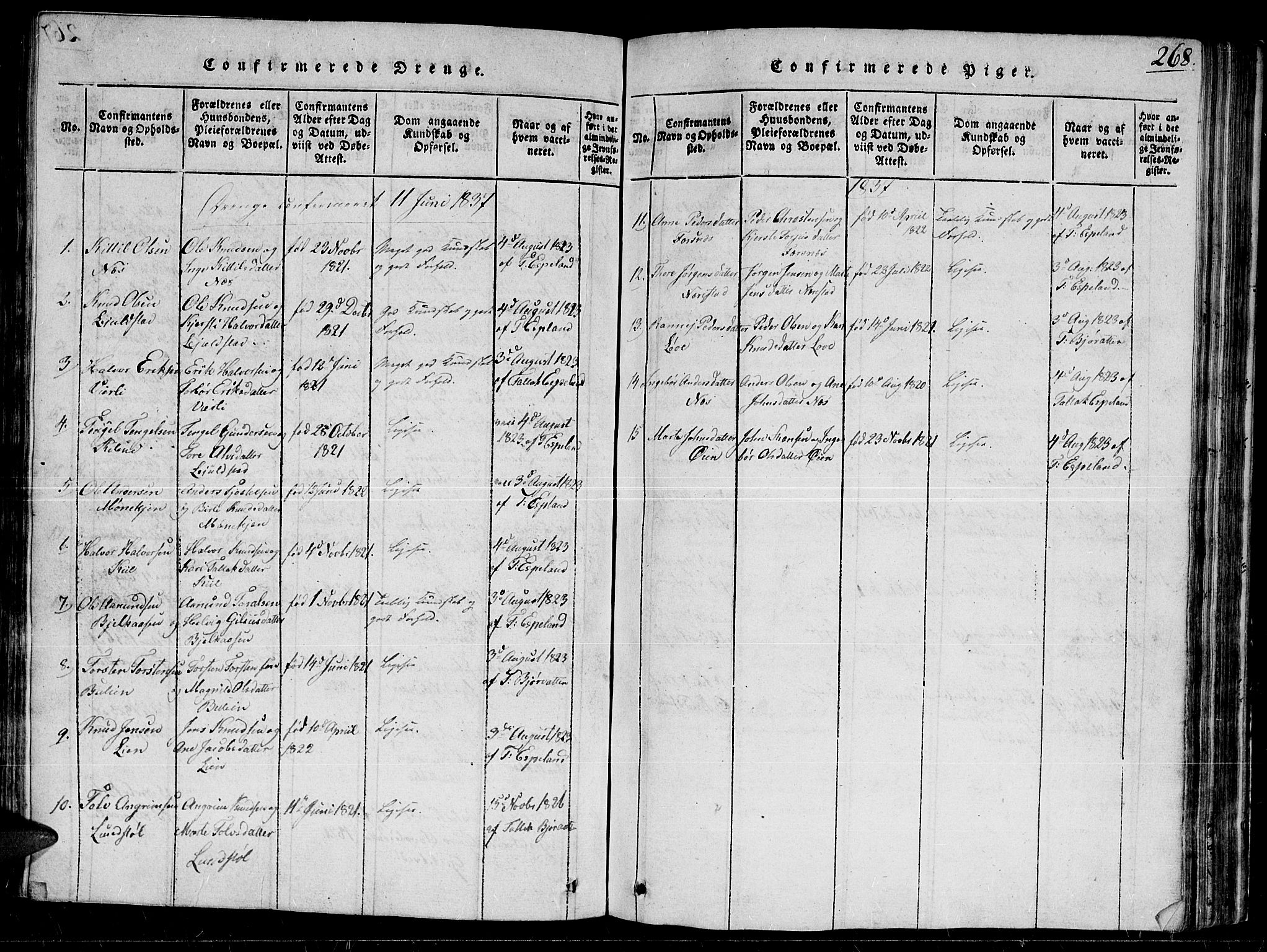 Gjerstad sokneprestkontor, AV/SAK-1111-0014/F/Fb/Fbb/L0001: Parish register (copy) no. B 1, 1813-1863, p. 268