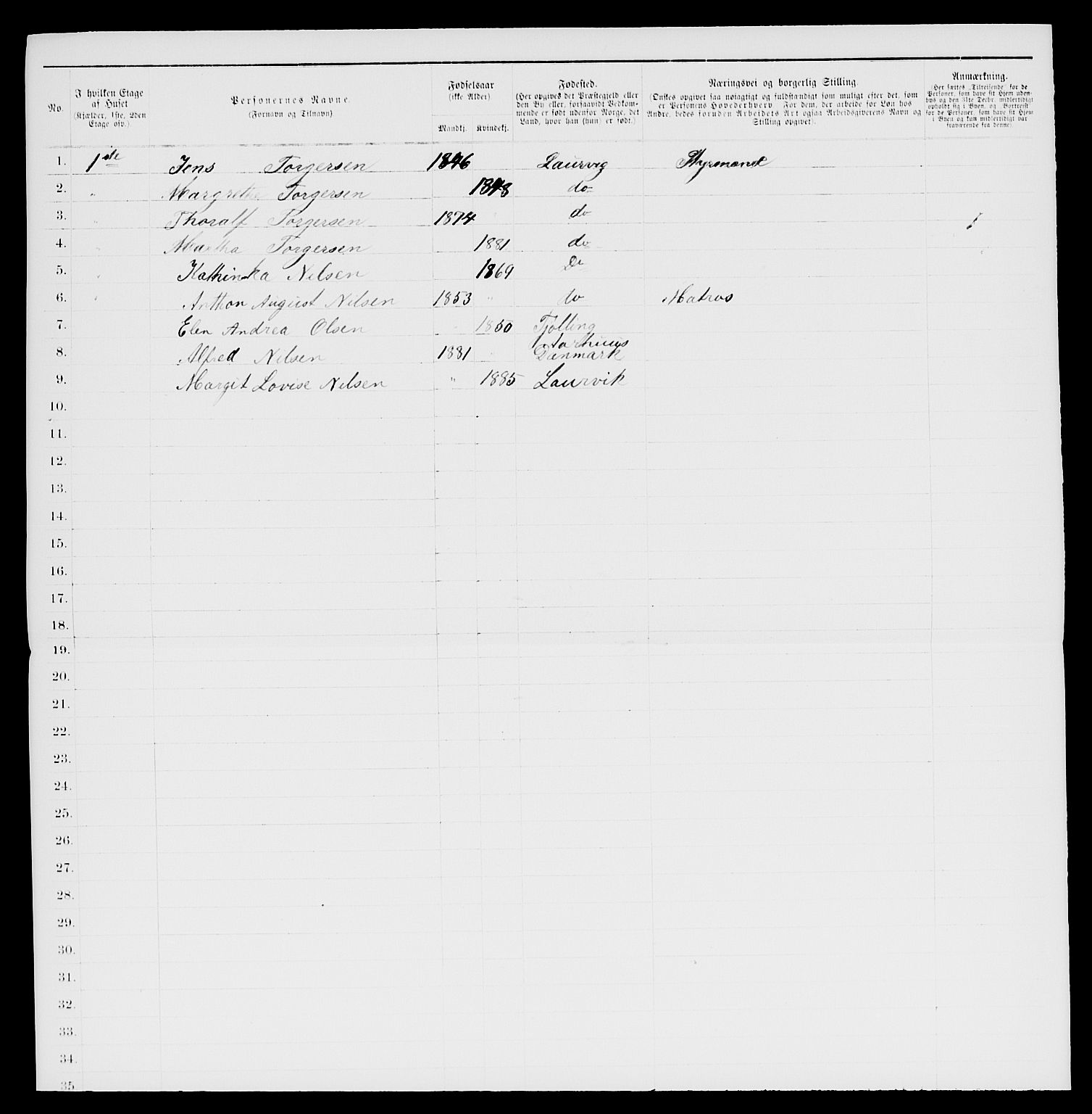 SAKO, 1885 census for 0707 Larvik, 1885, p. 1501