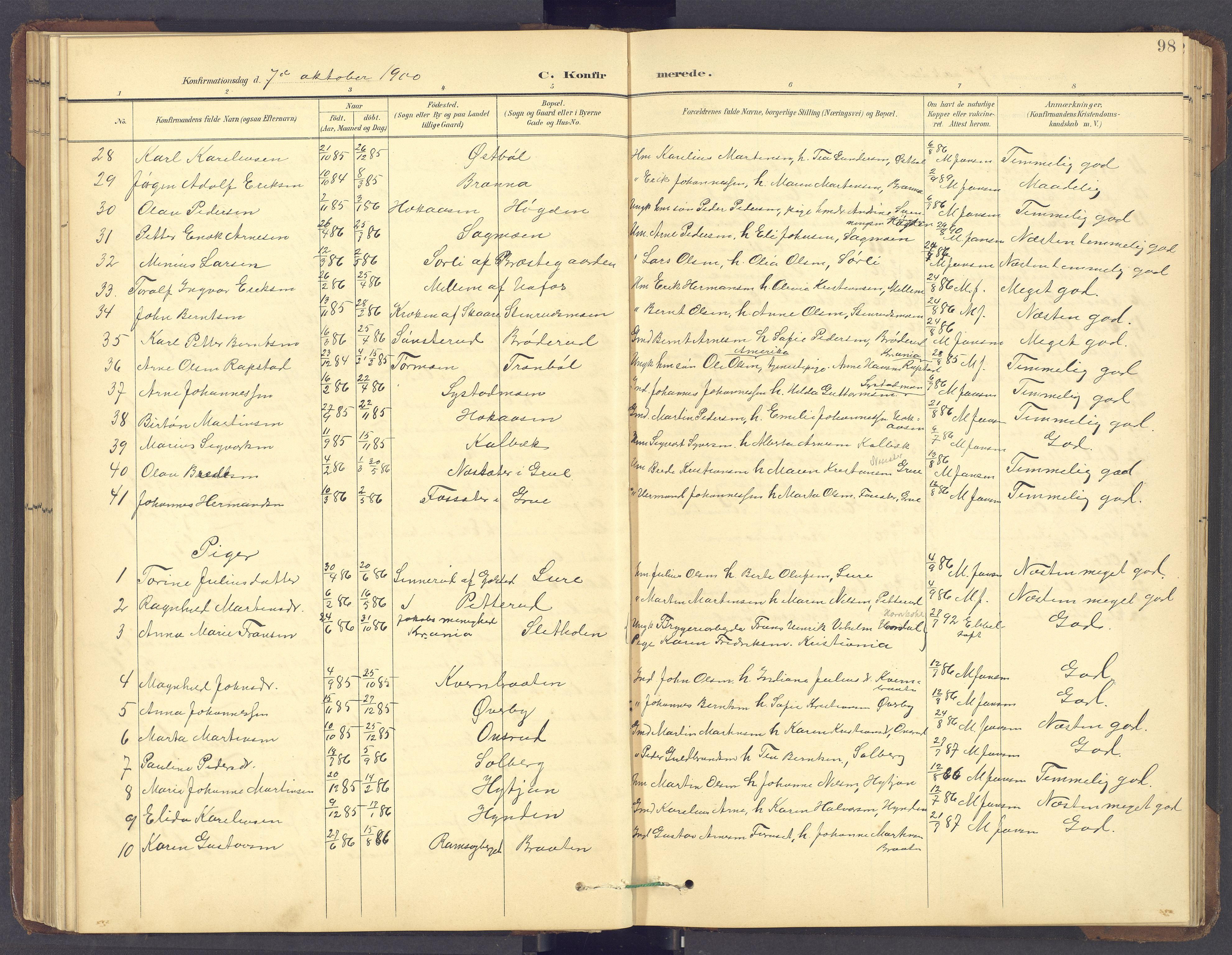 Brandval prestekontor, AV/SAH-PREST-034/H/Ha/Hab/L0002: Parish register (copy) no. 2, 1895-1904, p. 98