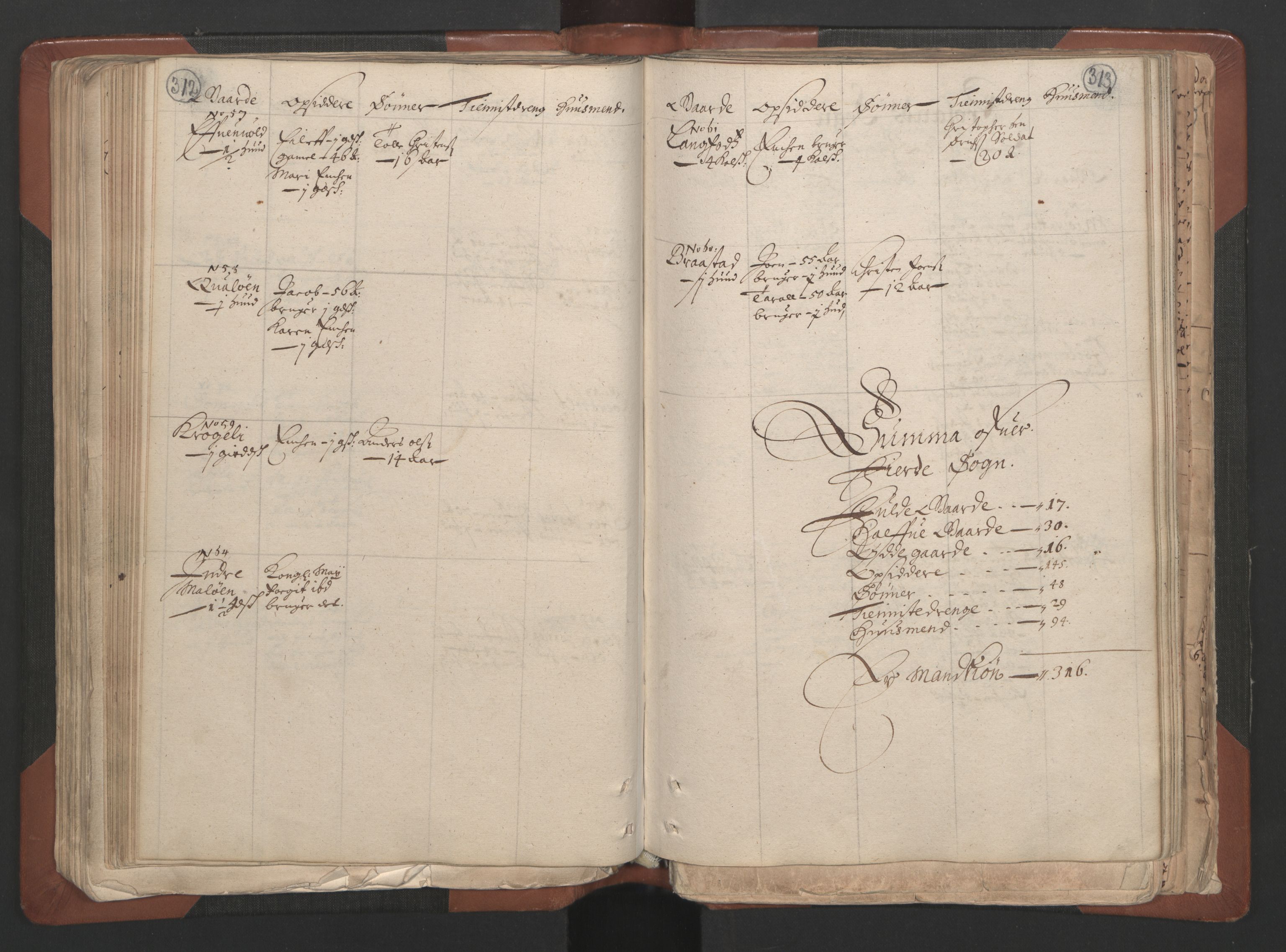 RA, Bailiff's Census 1664-1666, no. 7: Nedenes fogderi, 1664-1666, p. 312-313