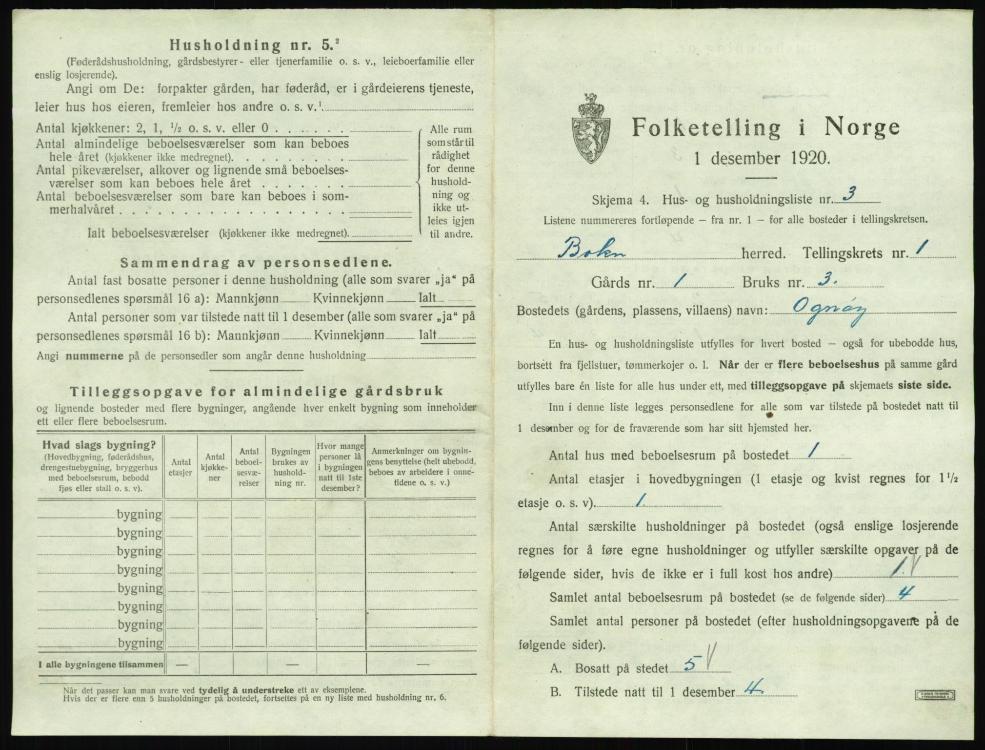 SAST, 1920 census for Bokn, 1920, p. 26