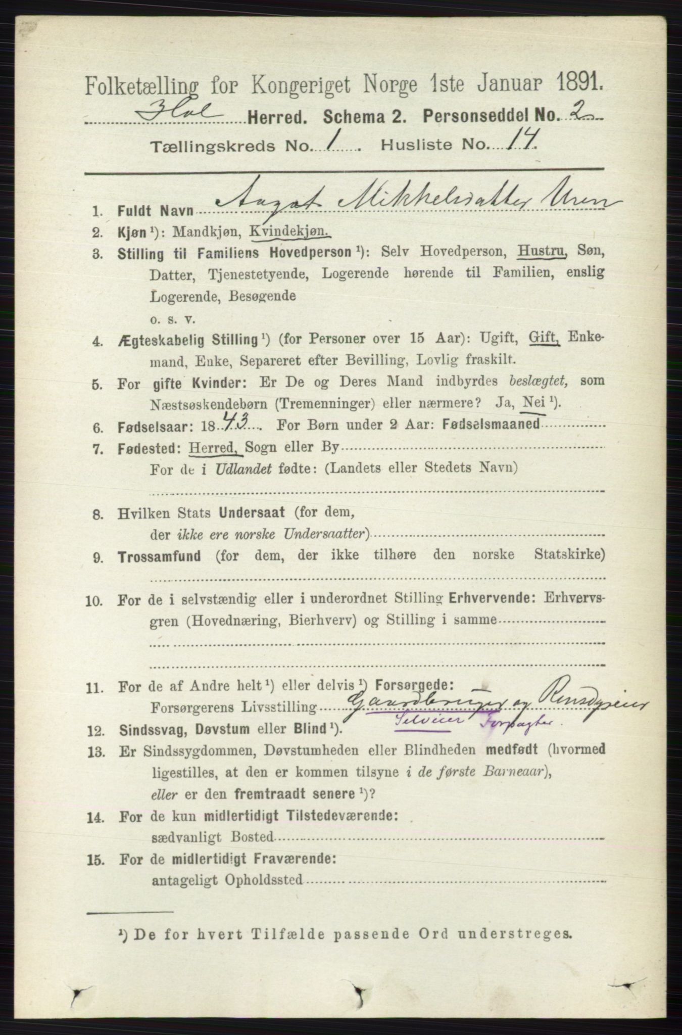 RA, 1891 census for 0620 Hol, 1891, p. 138