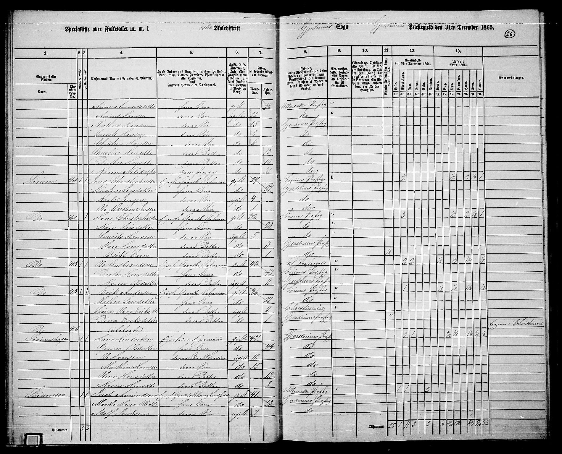 RA, 1865 census for Gjerdrum, 1865, p. 25