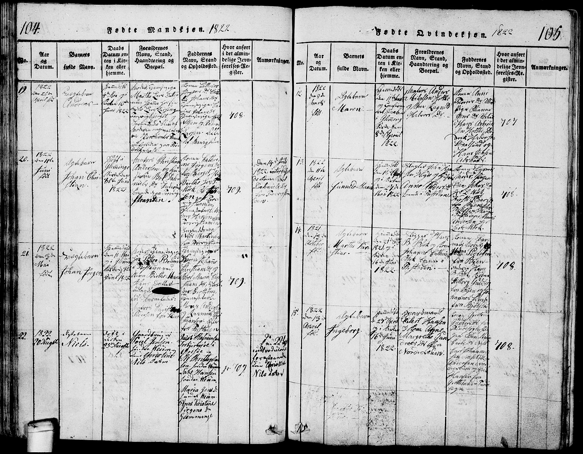 Glemmen prestekontor Kirkebøker, AV/SAO-A-10908/G/Ga/L0001: Parish register (copy) no. 1, 1816-1838, p. 104-105