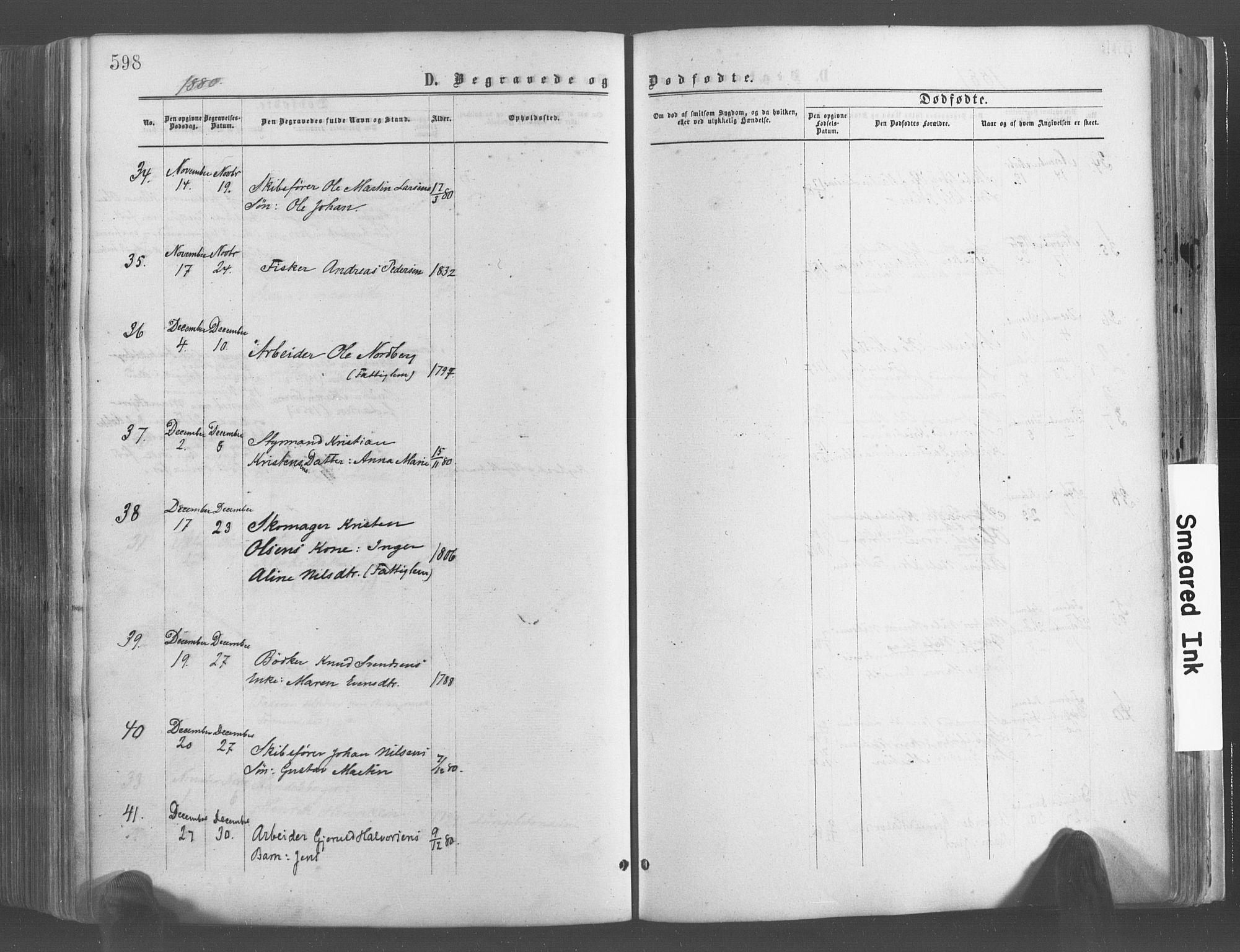 Risør sokneprestkontor, AV/SAK-1111-0035/F/Fa/L0004: Parish register (official) no. A 4, 1865-1882, p. 598