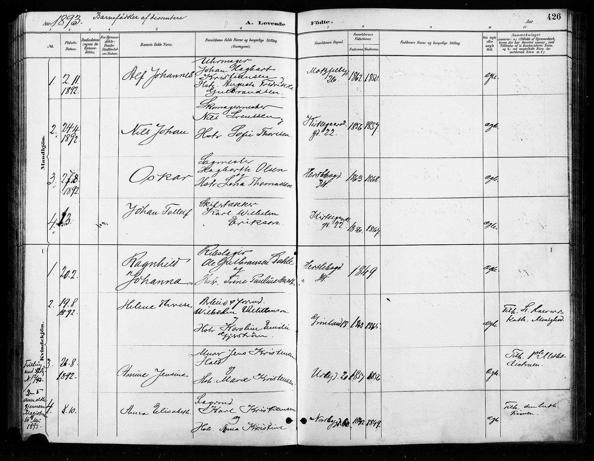 Grønland prestekontor Kirkebøker, AV/SAO-A-10848/F/Fa/L0009: Parish register (official) no. 9, 1888-1893, p. 426