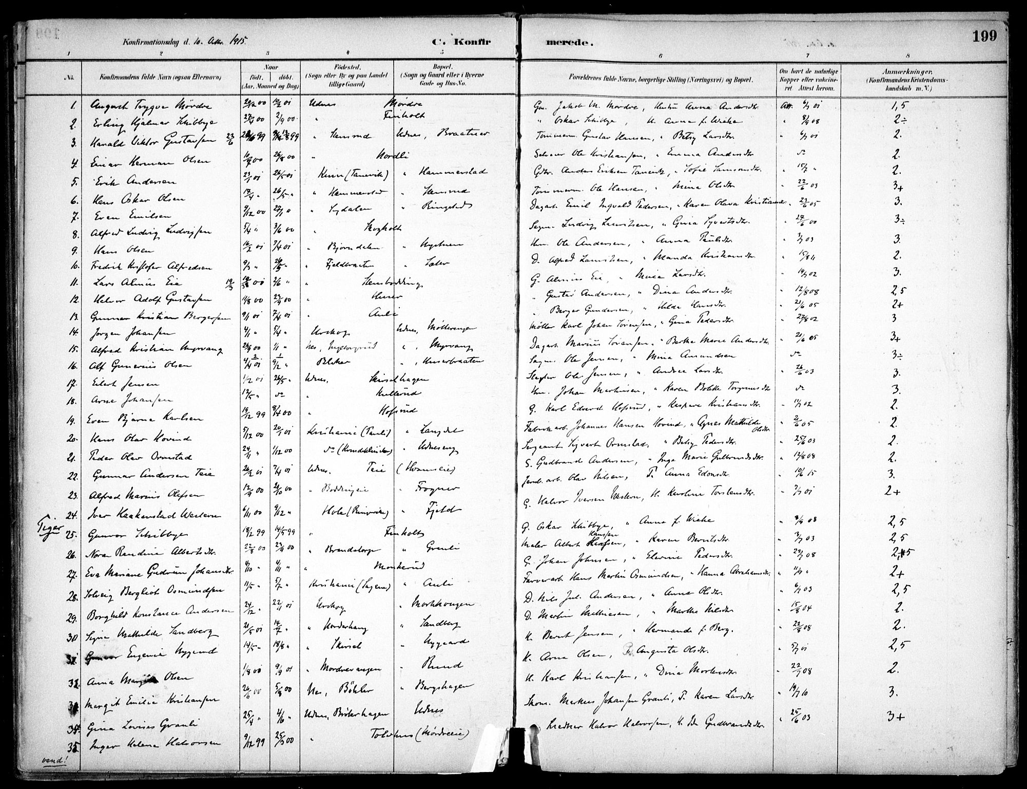Nes prestekontor Kirkebøker, SAO/A-10410/F/Fc/L0002: Parish register (official) no. IIi 2, 1882-1916, p. 199