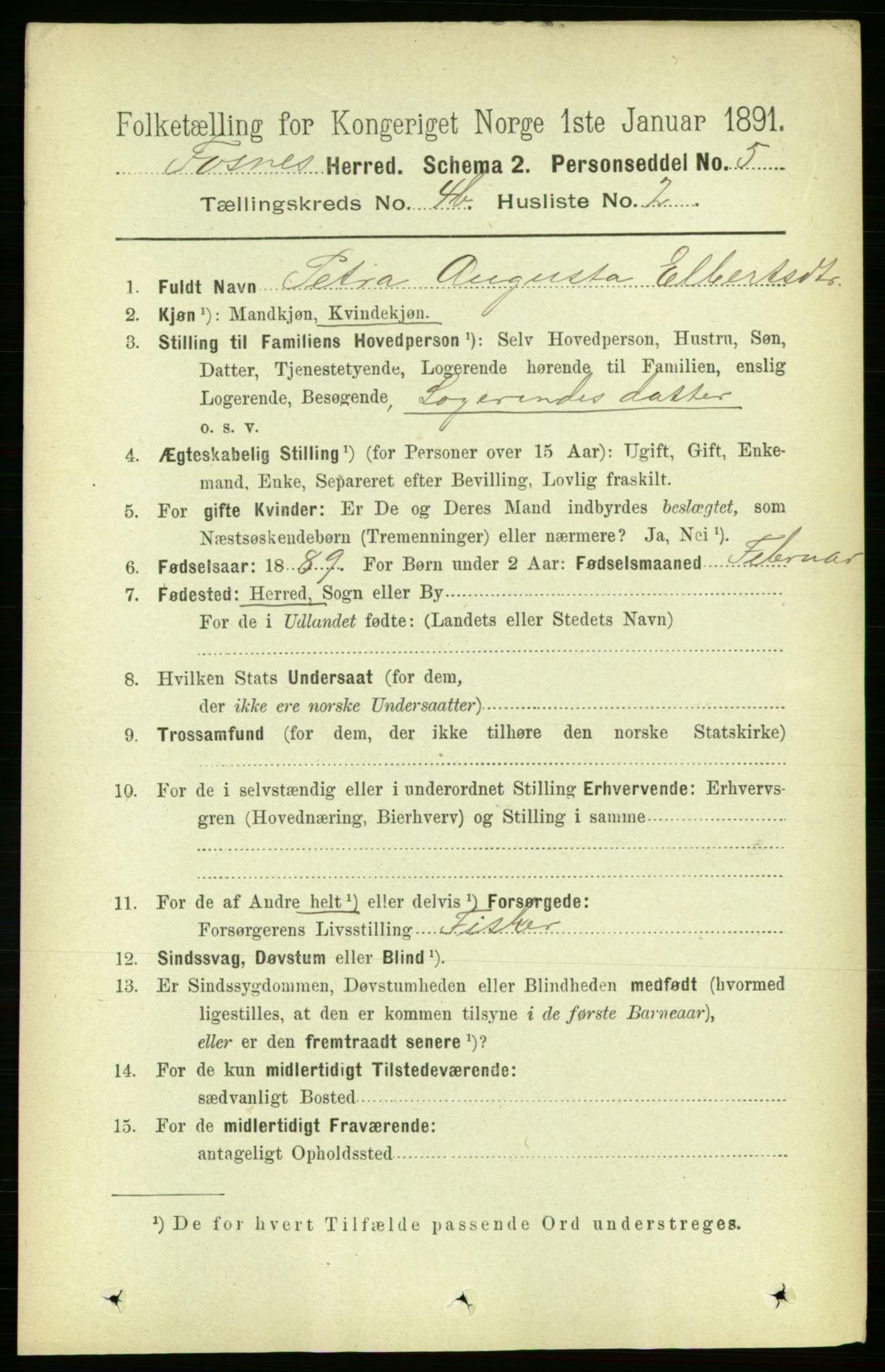 RA, 1891 census for 1748 Fosnes, 1891, p. 1722