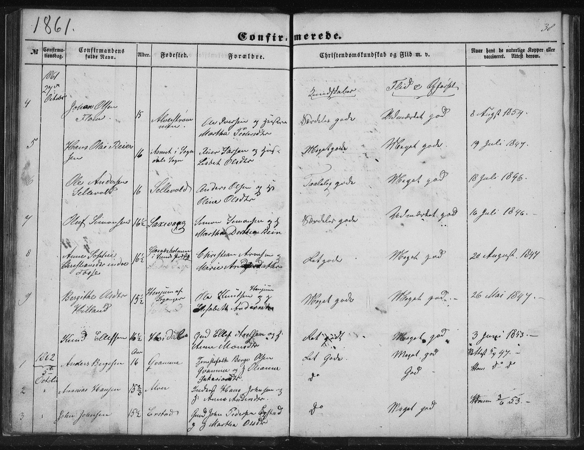 Alversund Sokneprestembete, SAB/A-73901/H/Ha/Hab: Parish register (copy) no. A 1, 1852-1864, p. 38