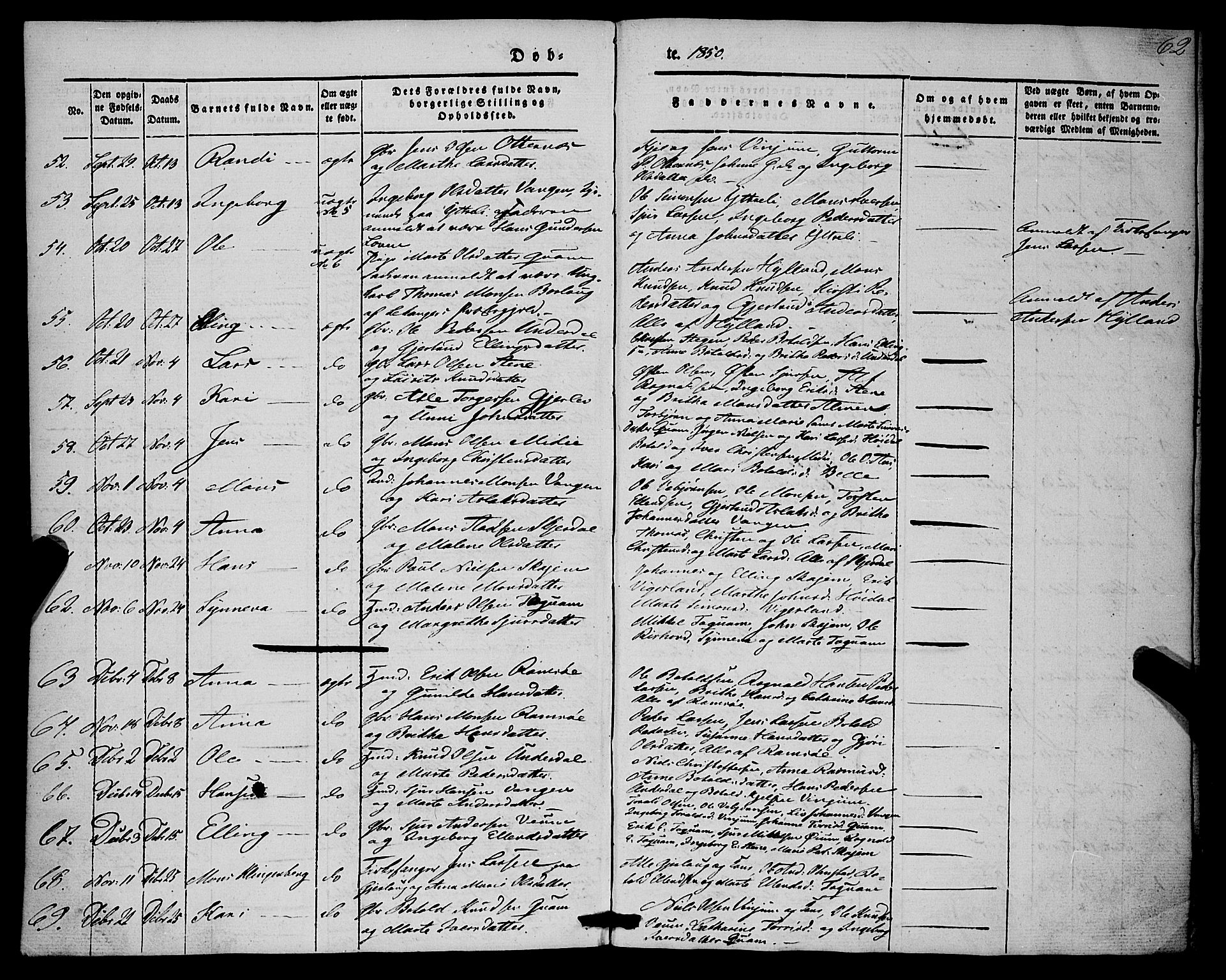 Aurland sokneprestembete, SAB/A-99937/H/Ha/Haa/L0007: Parish register (official) no. A 7, 1842-1853, p. 62