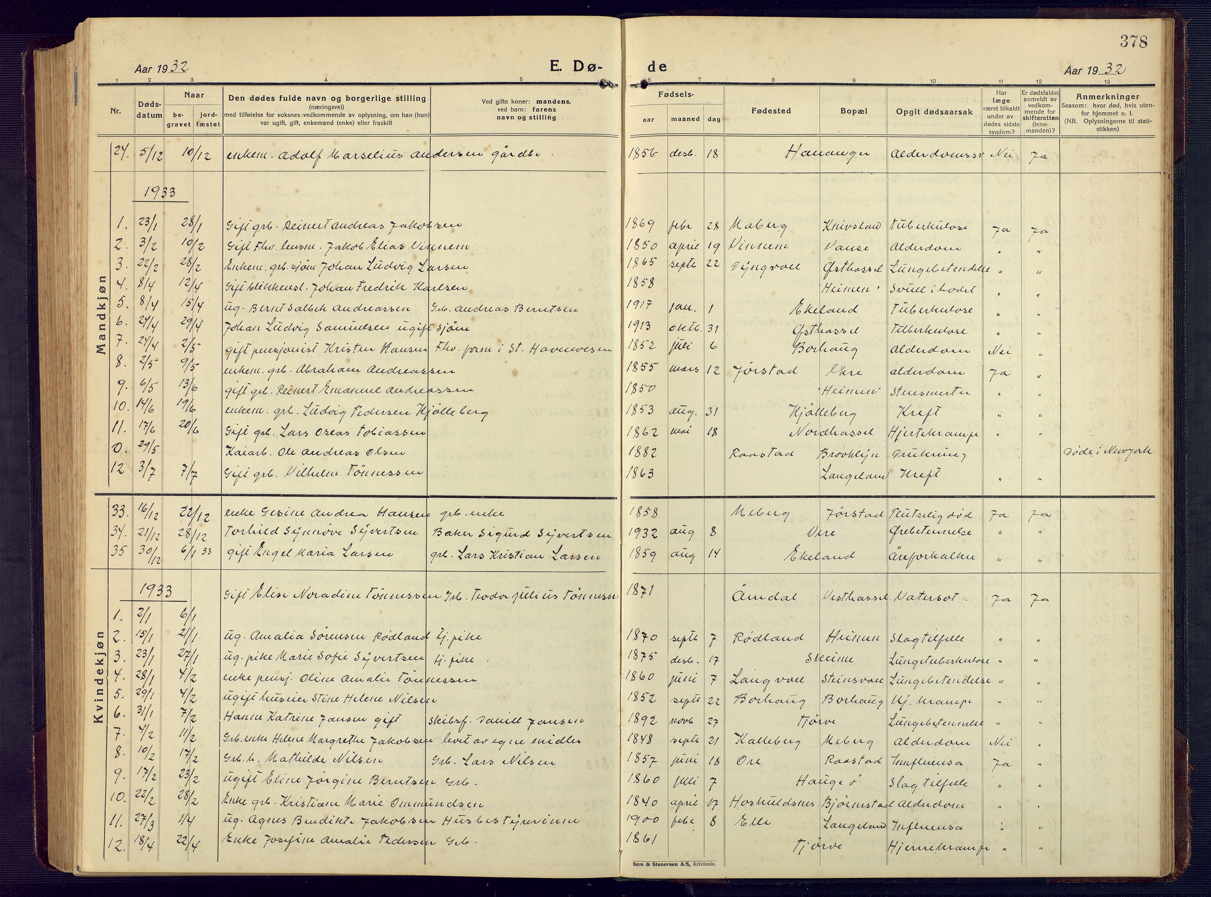 Lista sokneprestkontor, SAK/1111-0027/F/Fb/L0006: Parish register (copy) no. B 6, 1924-1947, p. 378