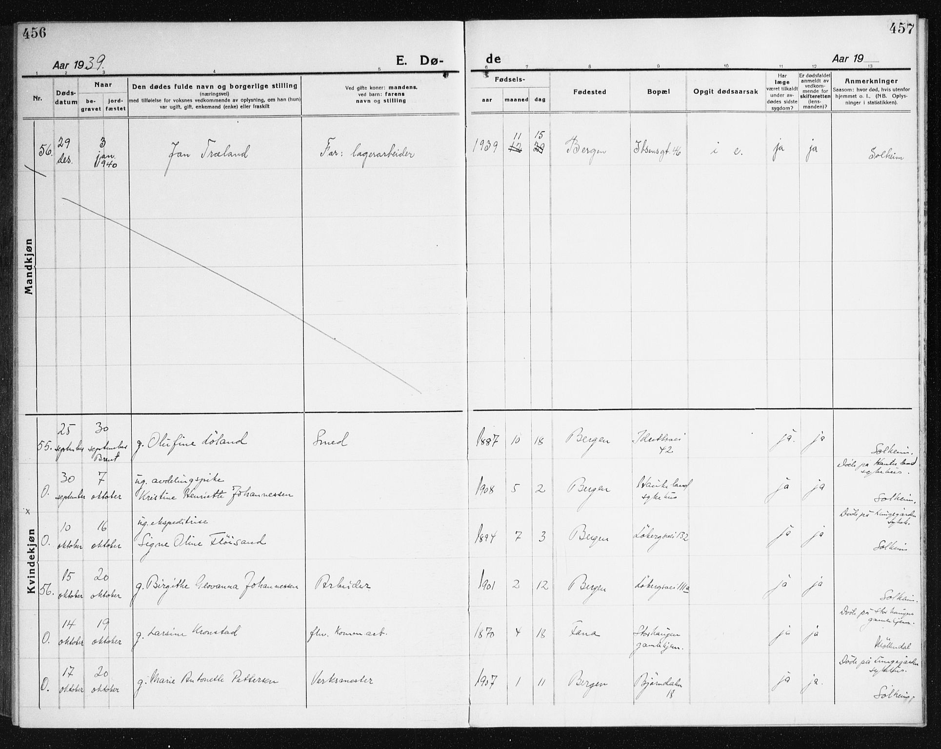 Årstad Sokneprestembete, AV/SAB-A-79301/H/Haa/L0010: Parish register (official) no. E 1, 1921-1940, p. 456-457