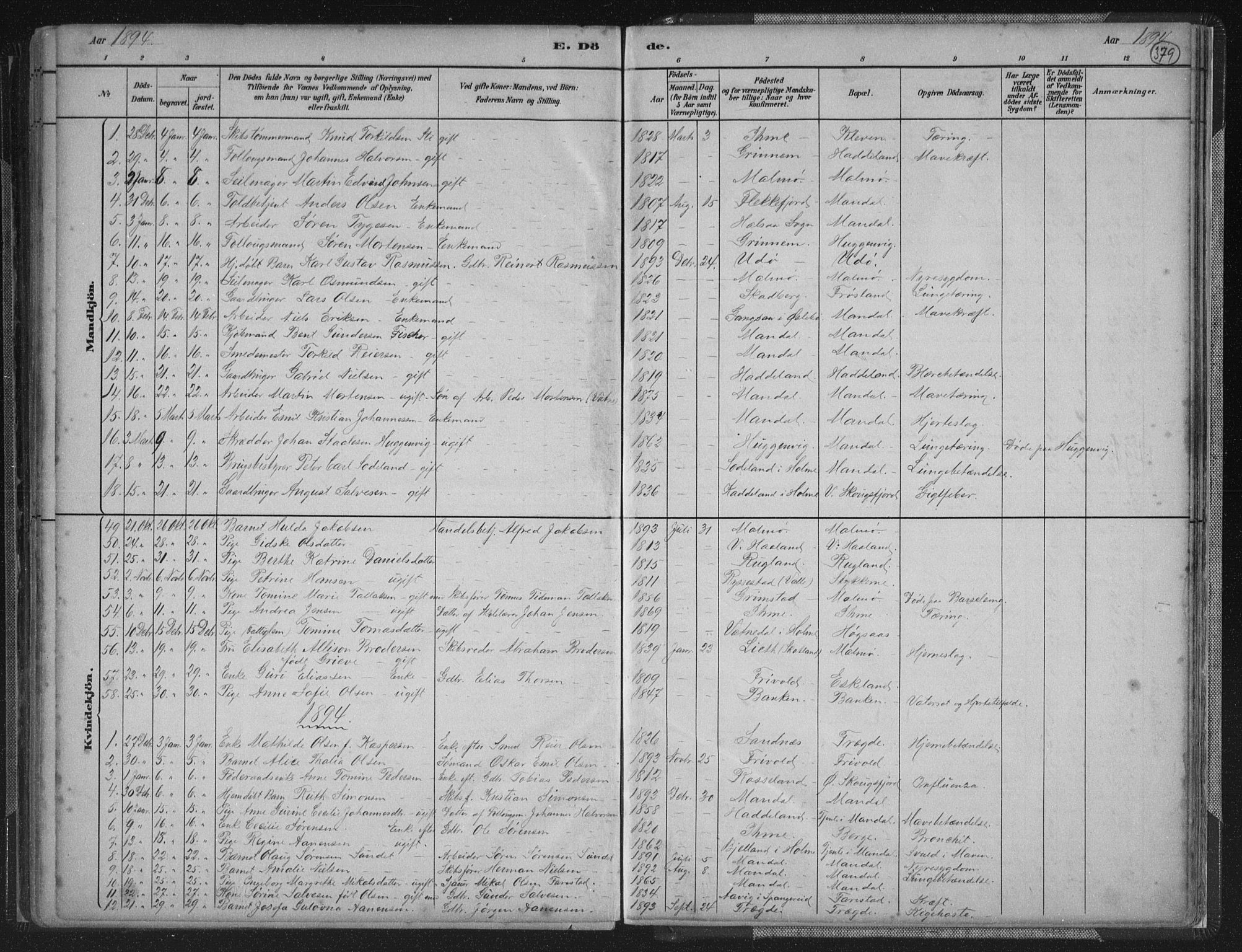 Mandal sokneprestkontor, SAK/1111-0030/F/Fb/Fba/L0011: Parish register (copy) no. B 5, 1880-1898, p. 379