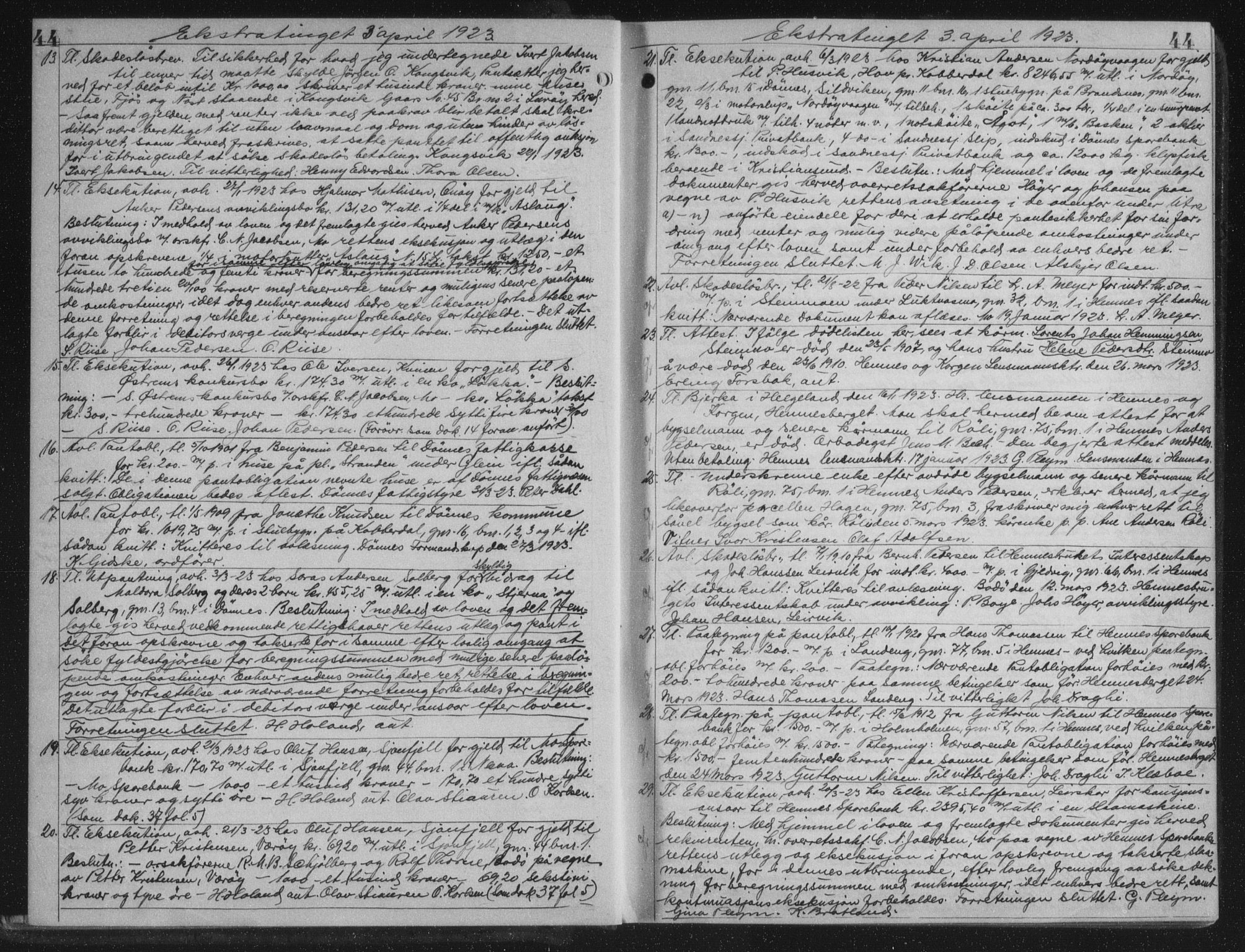 Rana sorenskriveri , AV/SAT-A-1108/1/2/2C/L0018: Mortgage book no. 18, 1923-1928, p. 44, Deed date: 03.04.1923