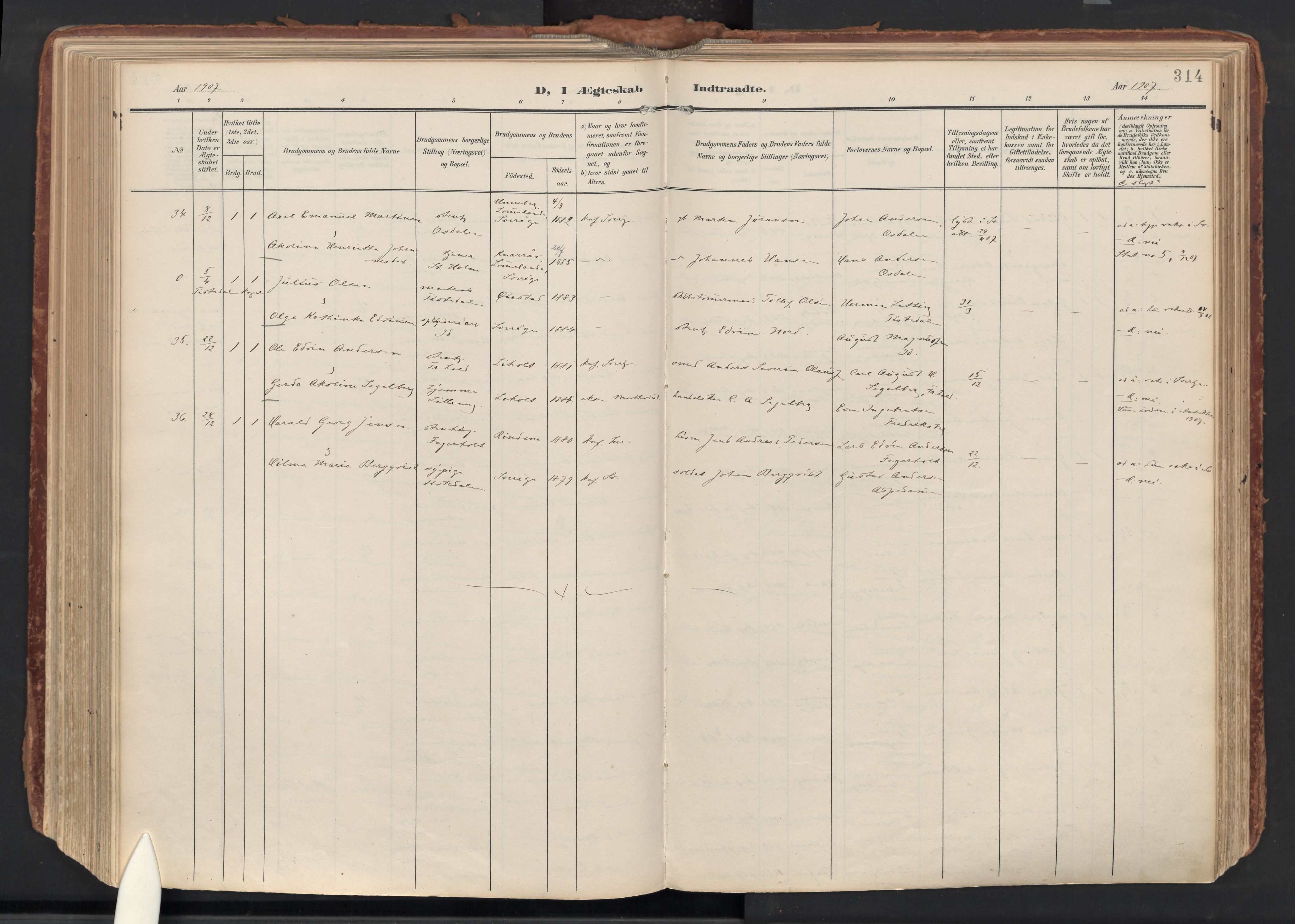 Idd prestekontor Kirkebøker, AV/SAO-A-10911/F/Fc/L0007: Parish register (official) no. III 7, 1904-1925, p. 314