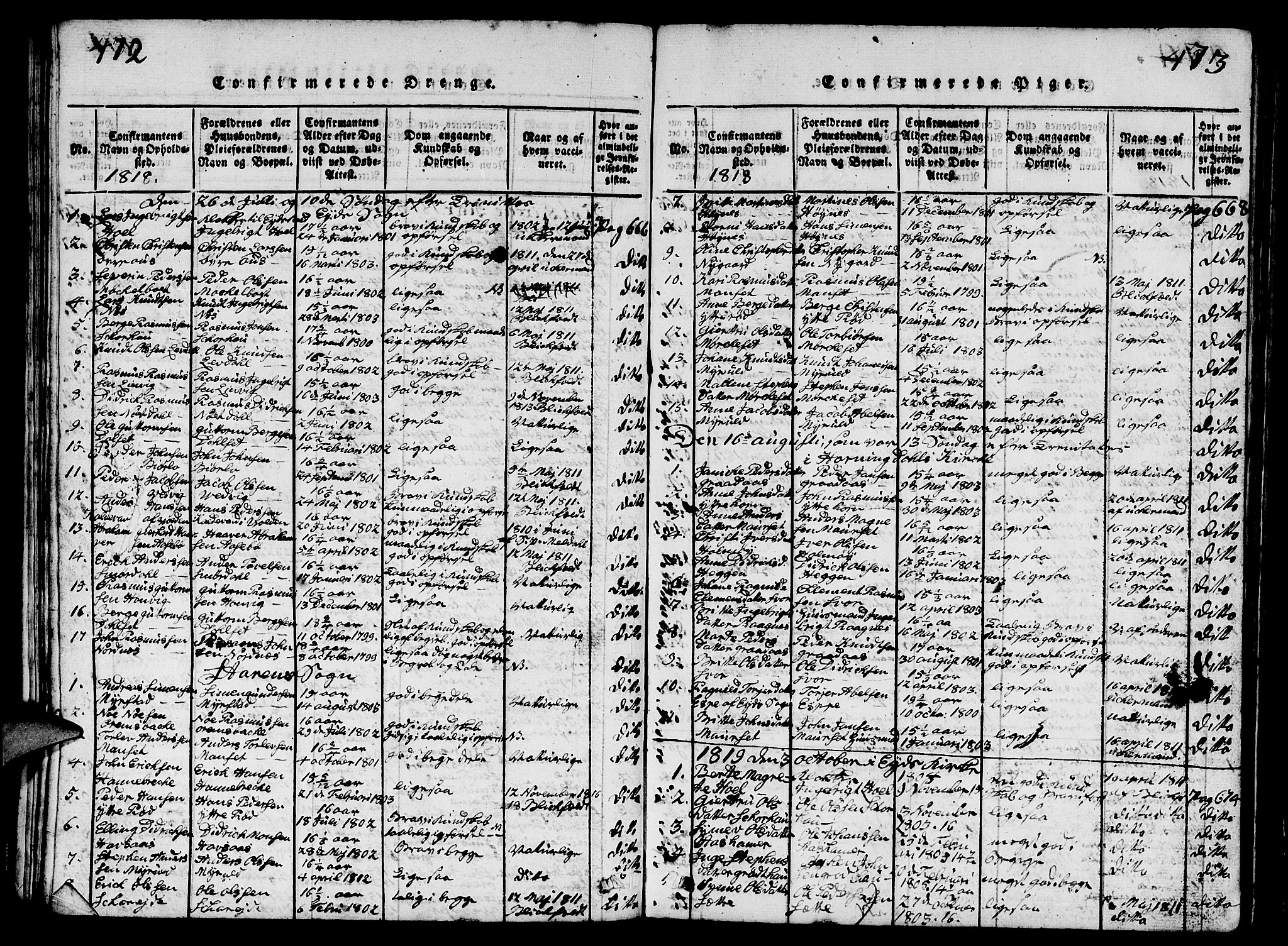 Eid sokneprestembete, AV/SAB-A-82301/H/Hab/Haba/L0001: Parish register (copy) no. A 1, 1816-1862, p. 472-473