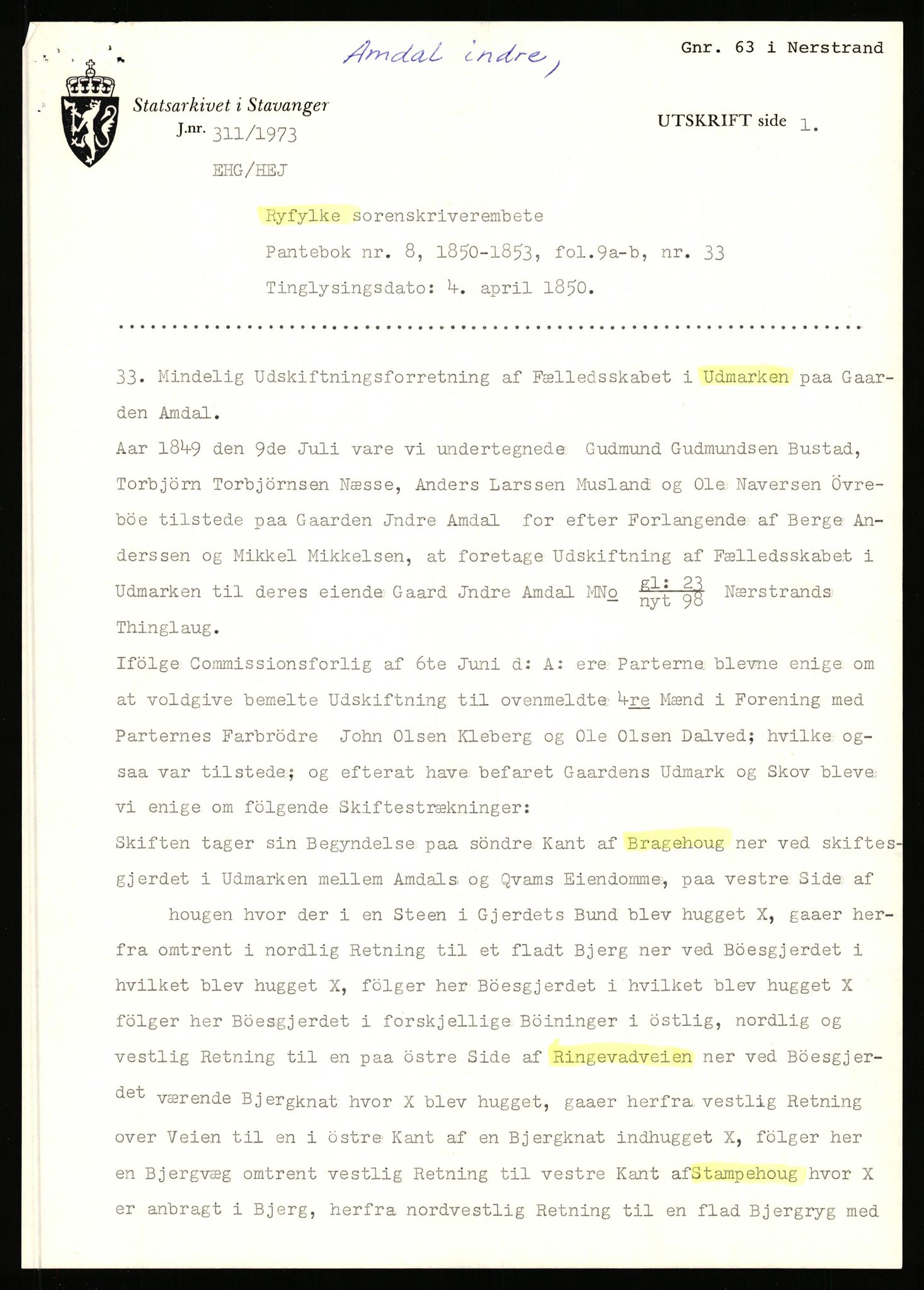 Statsarkivet i Stavanger, AV/SAST-A-101971/03/Y/Yj/L0002: Avskrifter sortert etter gårdsnavn: Amdal indre - Askeland, 1750-1930, p. 6