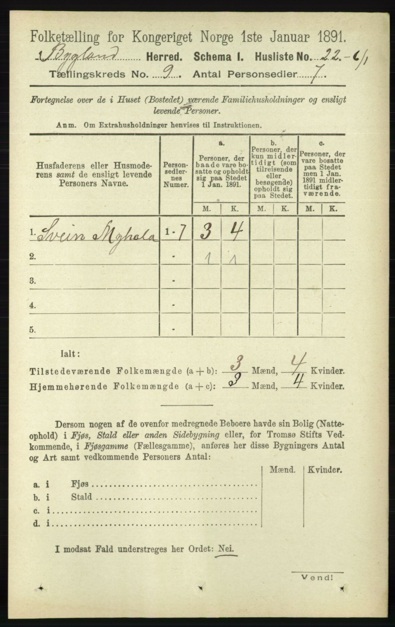 RA, 1891 census for 0938 Bygland, 1891, p. 2213