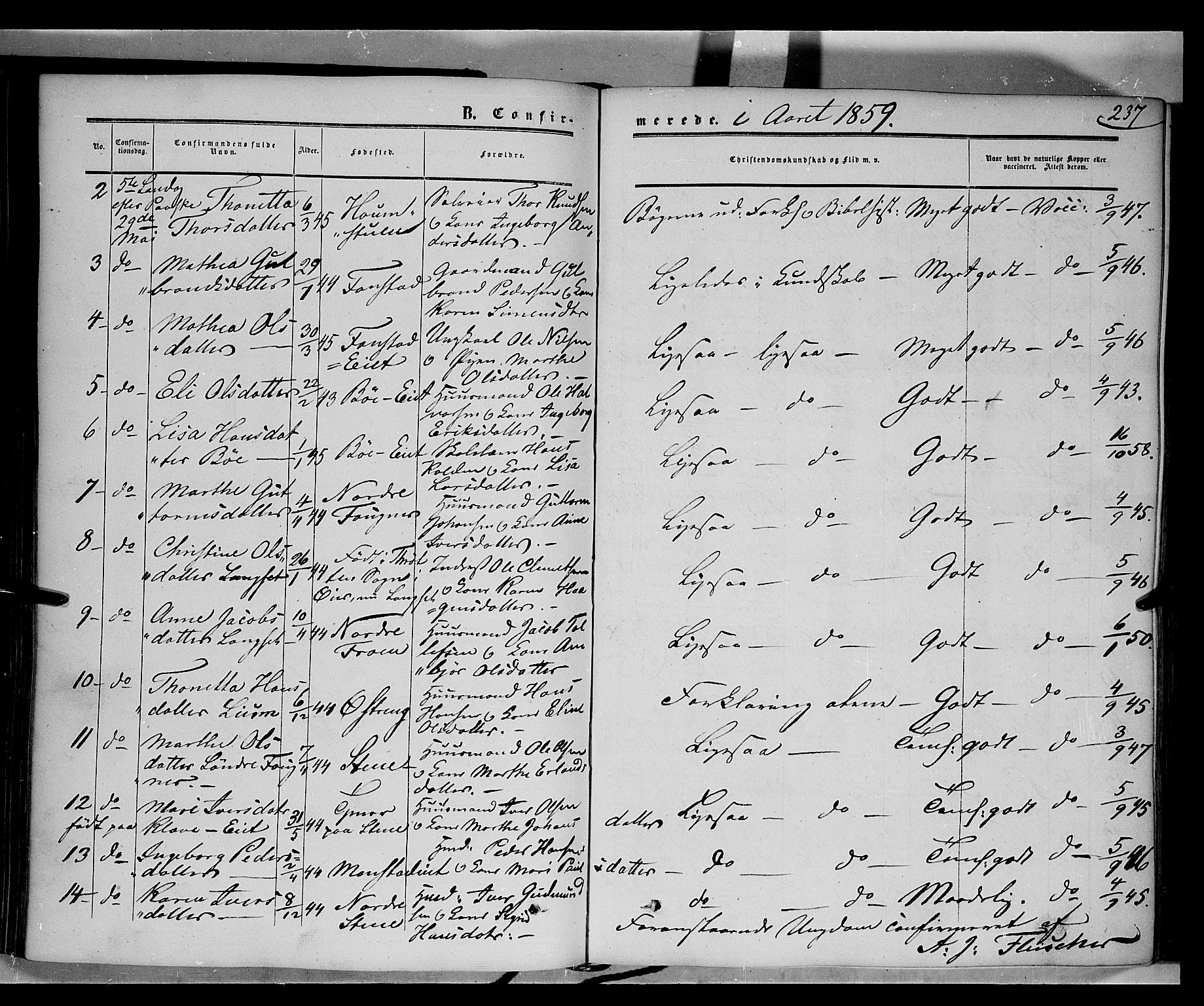 Gausdal prestekontor, SAH/PREST-090/H/Ha/Haa/L0008: Parish register (official) no. 8, 1850-1861, p. 237