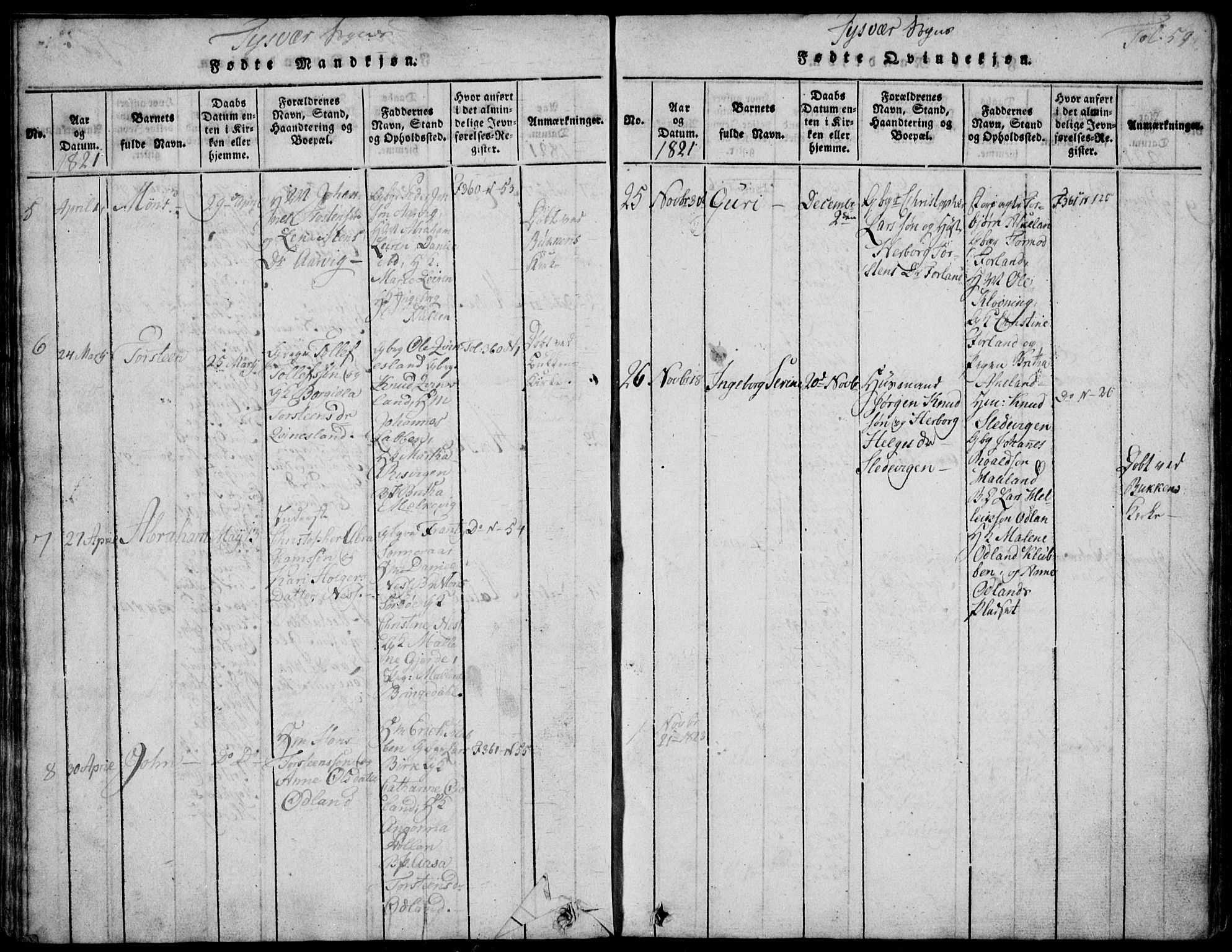 Skjold sokneprestkontor, AV/SAST-A-101847/H/Ha/Hab/L0002: Parish register (copy) no. B 2 /1, 1815-1830, p. 59