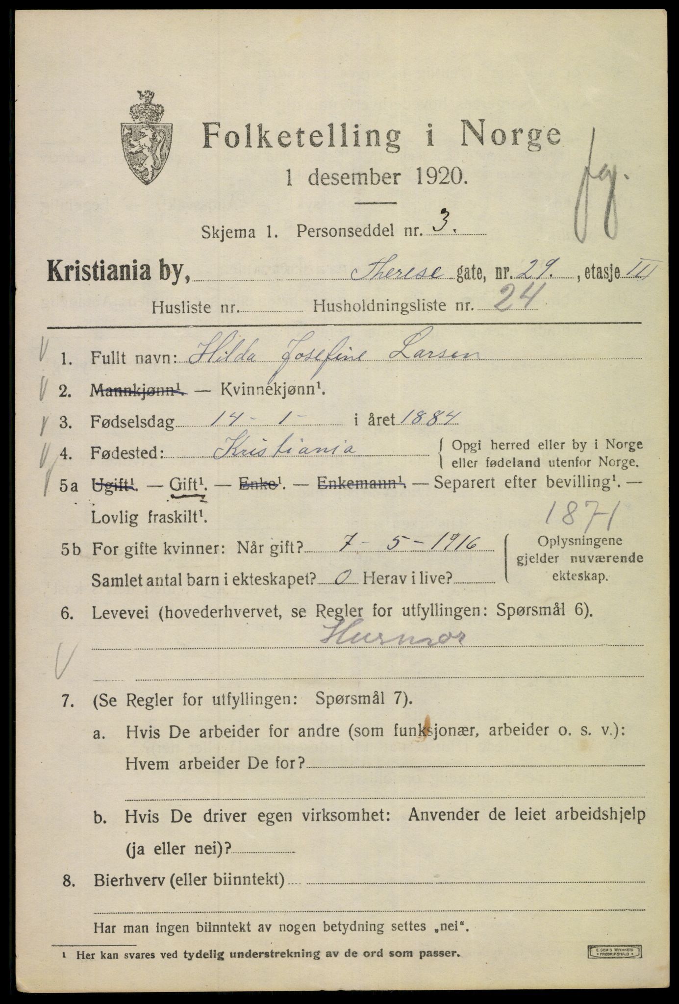 SAO, 1920 census for Kristiania, 1920, p. 569017