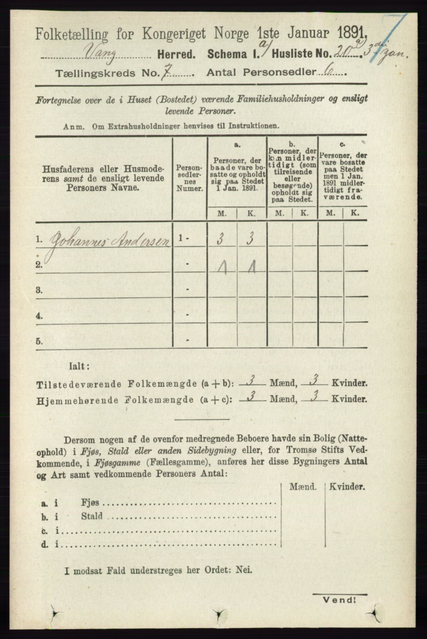 RA, 1891 census for 0414 Vang, 1891, p. 4939