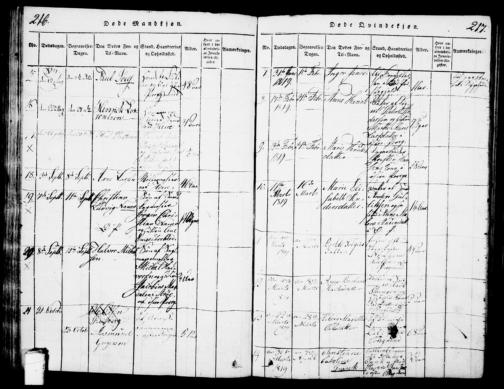 Porsgrunn kirkebøker , SAKO/A-104/G/Gb/L0001: Parish register (copy) no. II 1, 1817-1828, p. 216-217