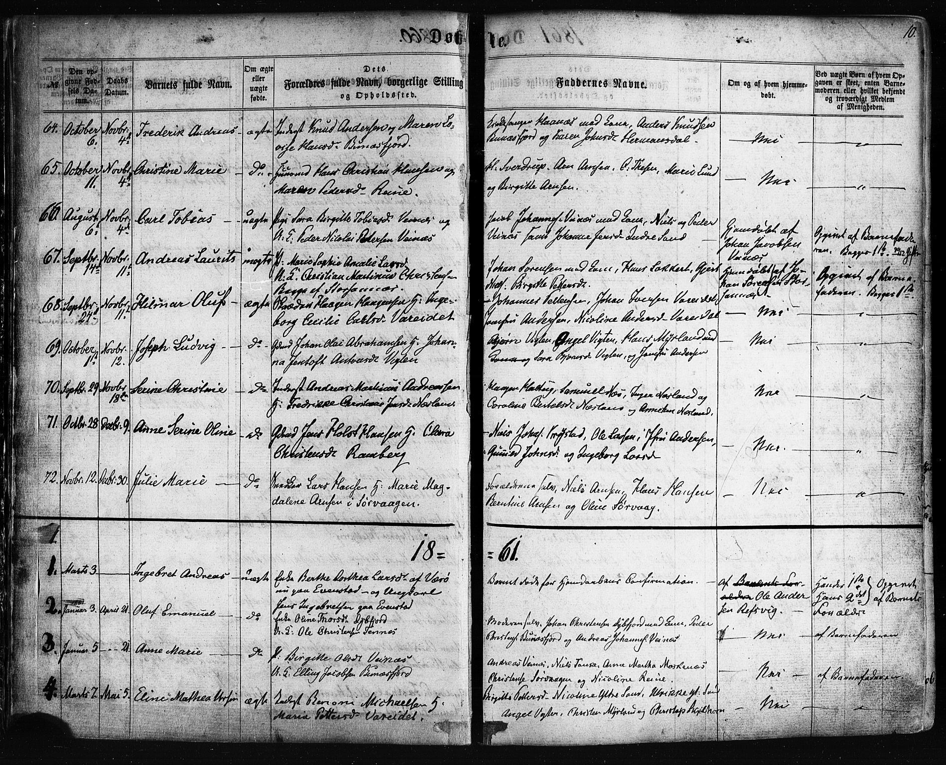 Ministerialprotokoller, klokkerbøker og fødselsregistre - Nordland, SAT/A-1459/885/L1203: Parish register (official) no. 885A04, 1859-1877, p. 10