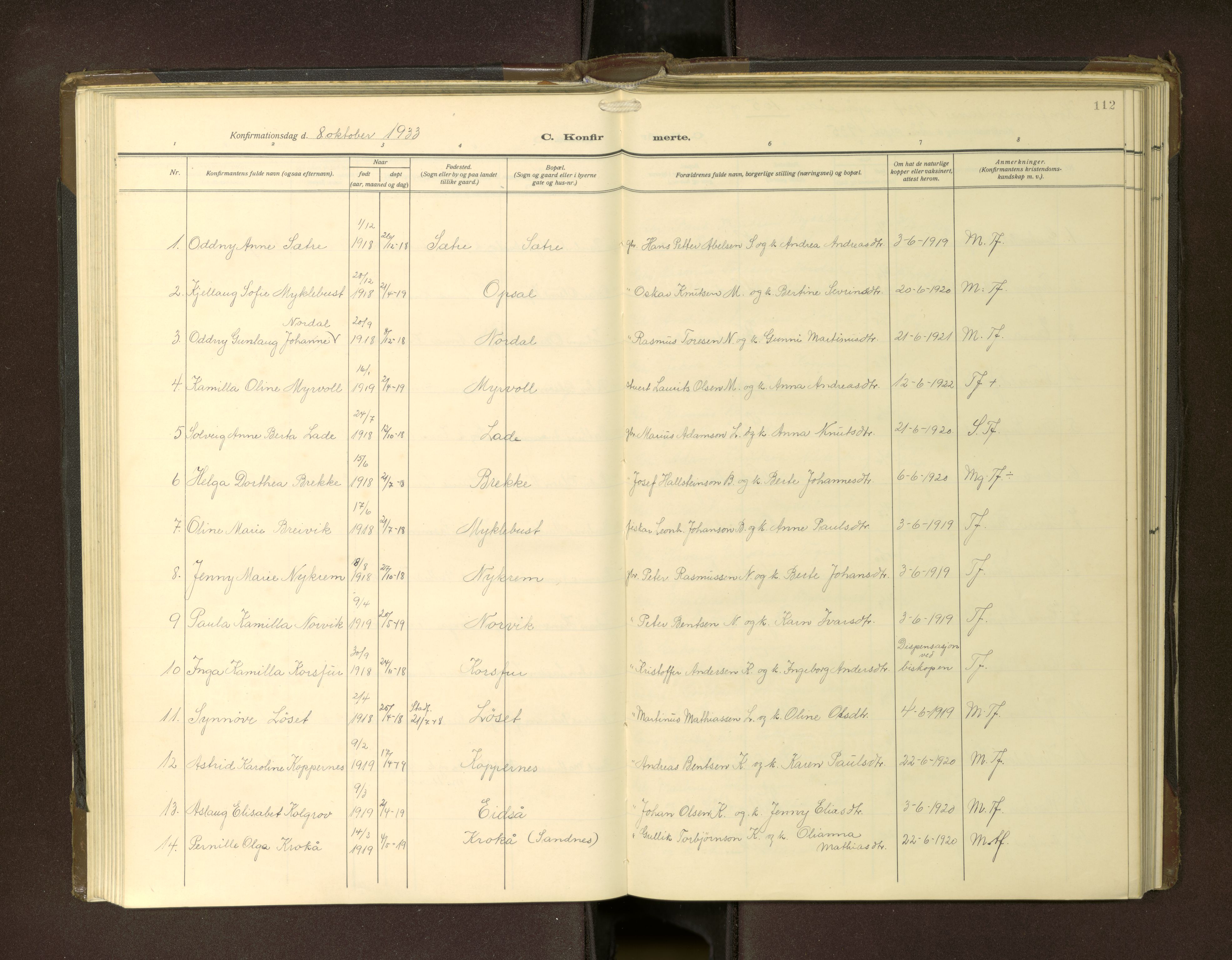 Ministerialprotokoller, klokkerbøker og fødselsregistre - Møre og Romsdal, AV/SAT-A-1454/502/L0029: Parish register (copy) no. 502---, 1932-1968, p. 112