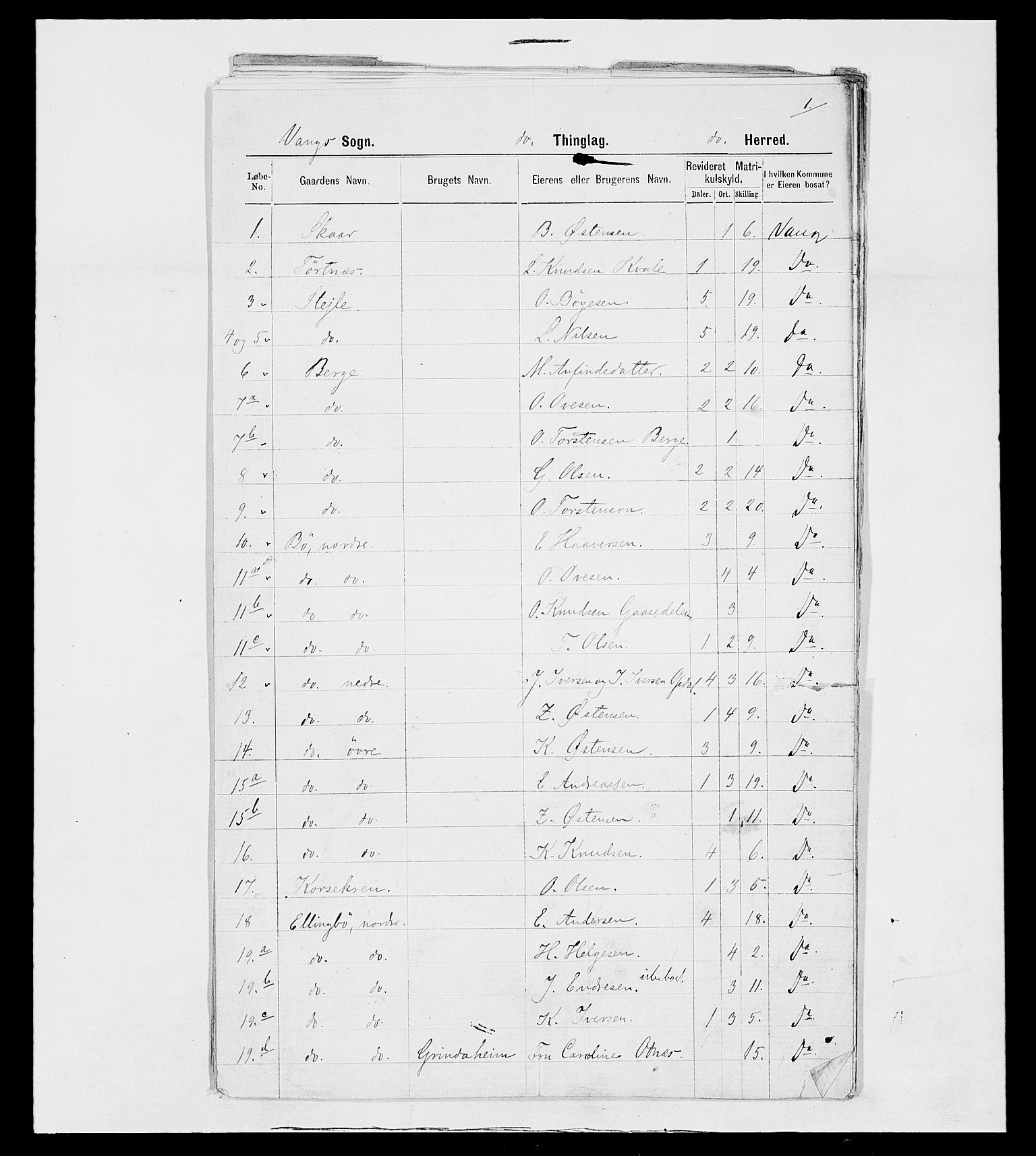 SAH, 1875 census for 0545P Vang, 1875, p. 25