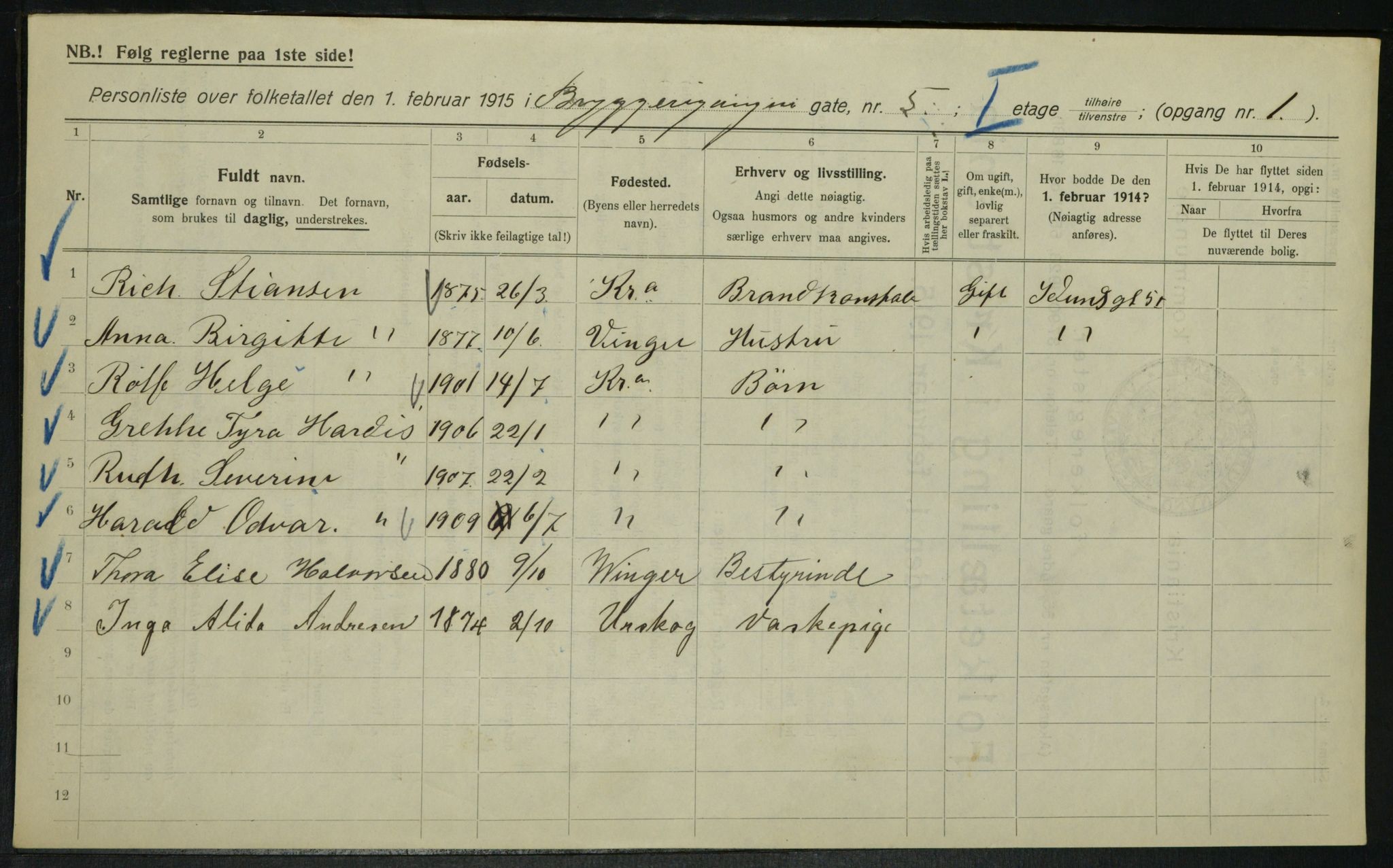 OBA, Municipal Census 1915 for Kristiania, 1915, p. 10180