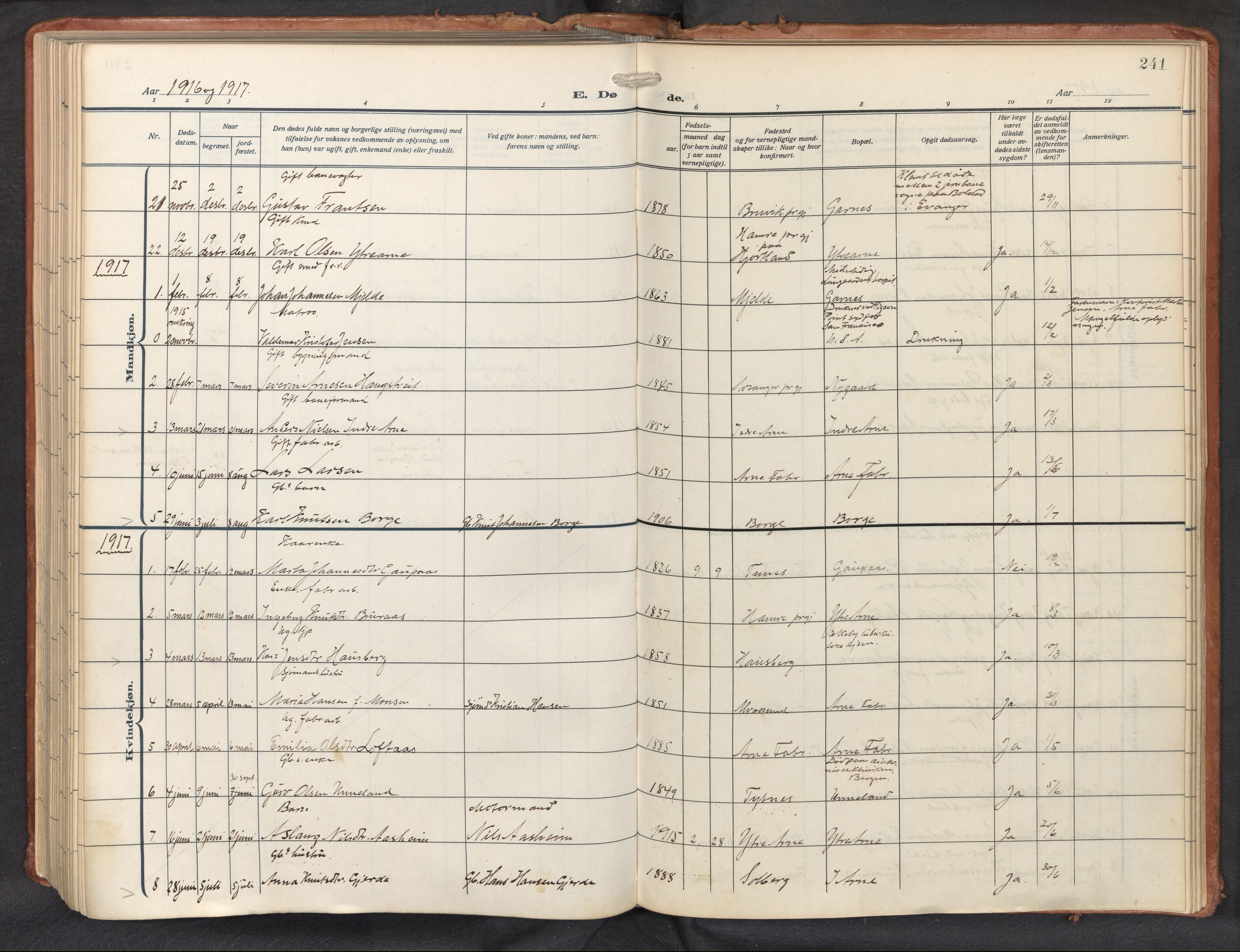 Haus sokneprestembete, SAB/A-75601/H/Haa: Parish register (official) no. D 3, 1912-1927, p. 241