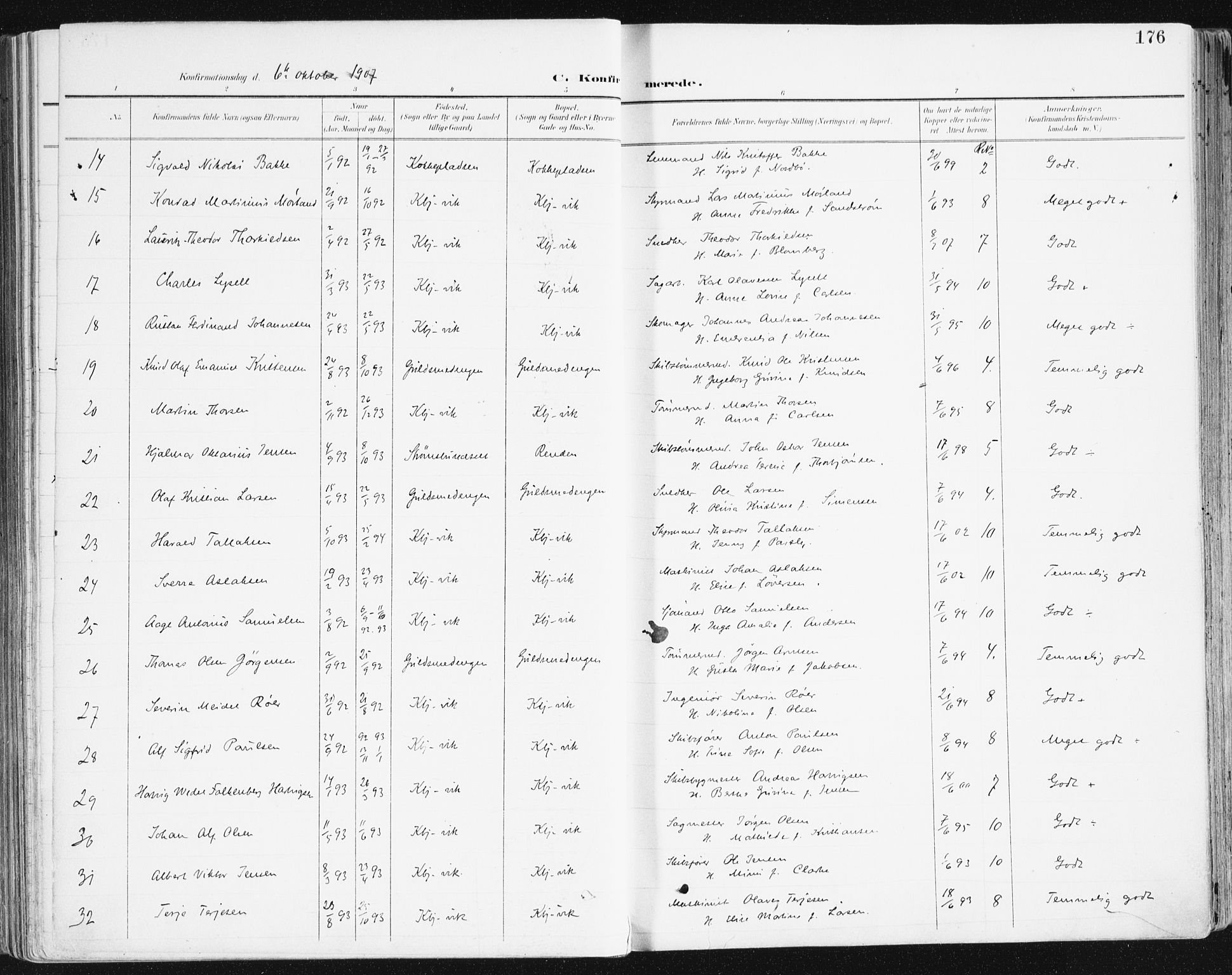 Hisøy sokneprestkontor, AV/SAK-1111-0020/F/Fa/L0004: Parish register (official) no. A 4, 1895-1917, p. 176