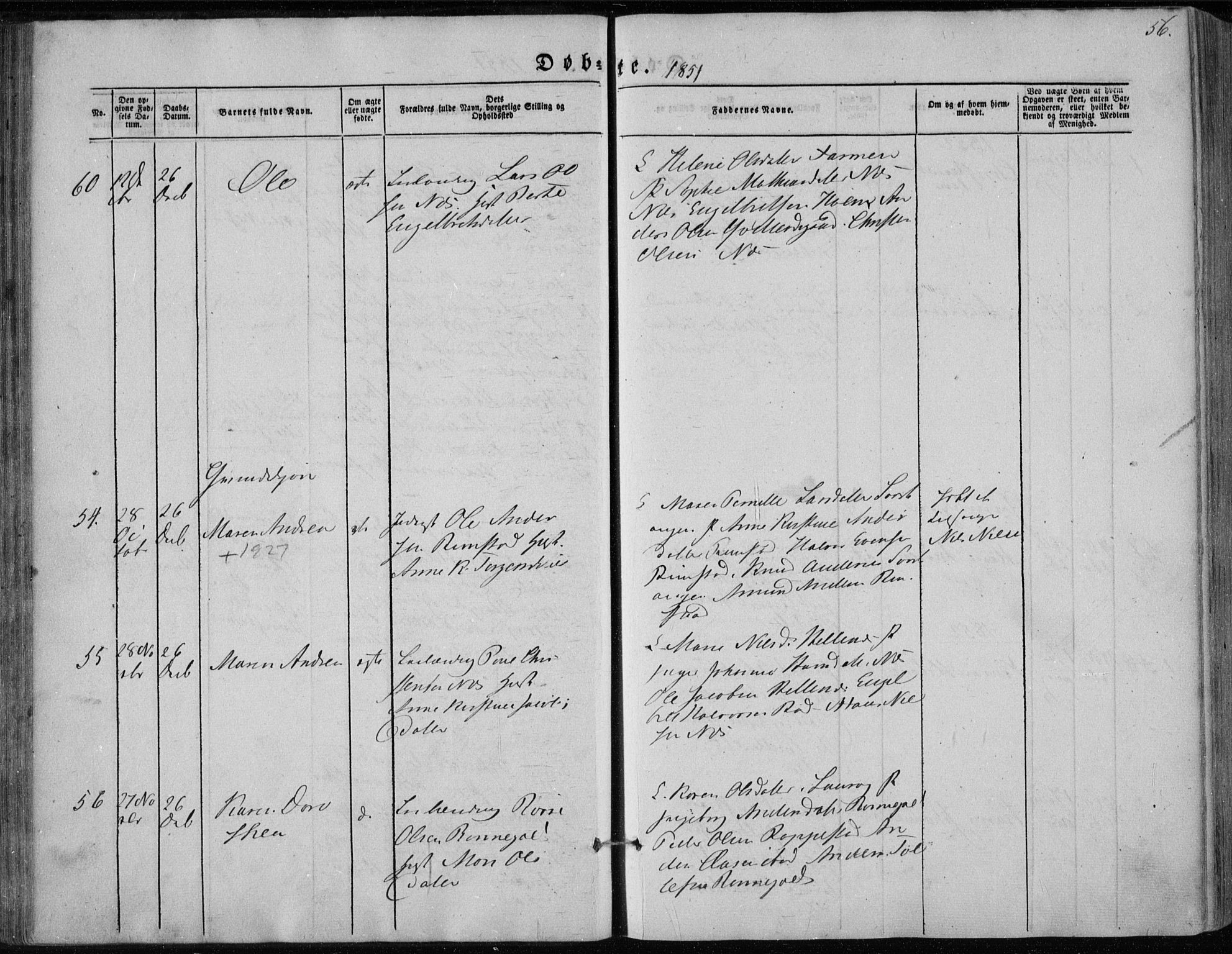 Hedrum kirkebøker, SAKO/A-344/F/Fa/L0006: Parish register (official) no. I 6, 1849-1857, p. 56