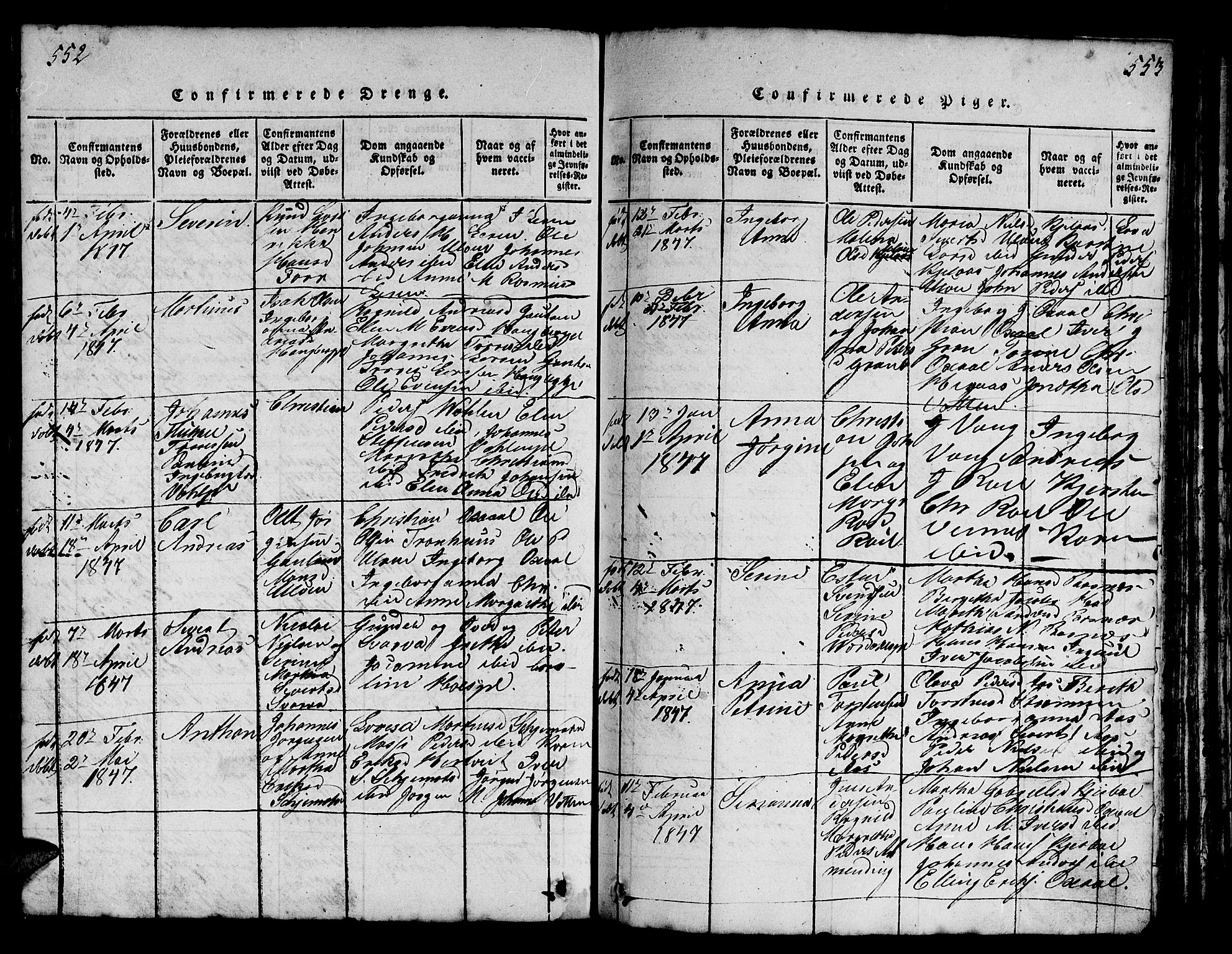 Ministerialprotokoller, klokkerbøker og fødselsregistre - Nord-Trøndelag, AV/SAT-A-1458/730/L0298: Parish register (copy) no. 730C01, 1816-1849, p. 552-553