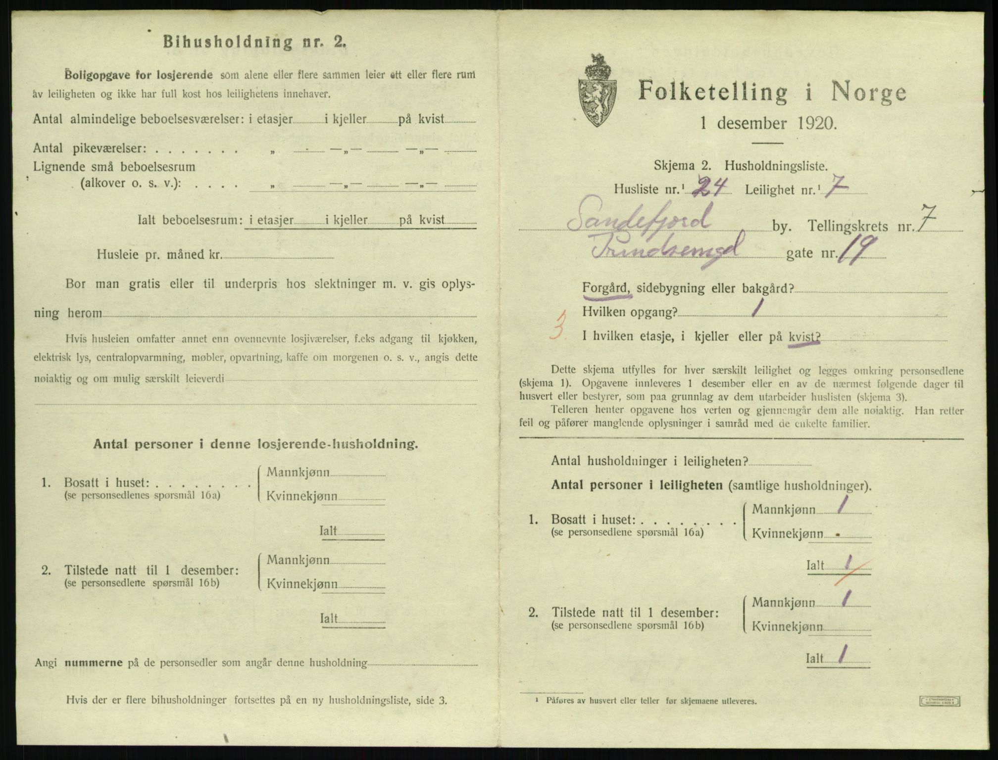 SAKO, 1920 census for Sandefjord, 1920, p. 3030