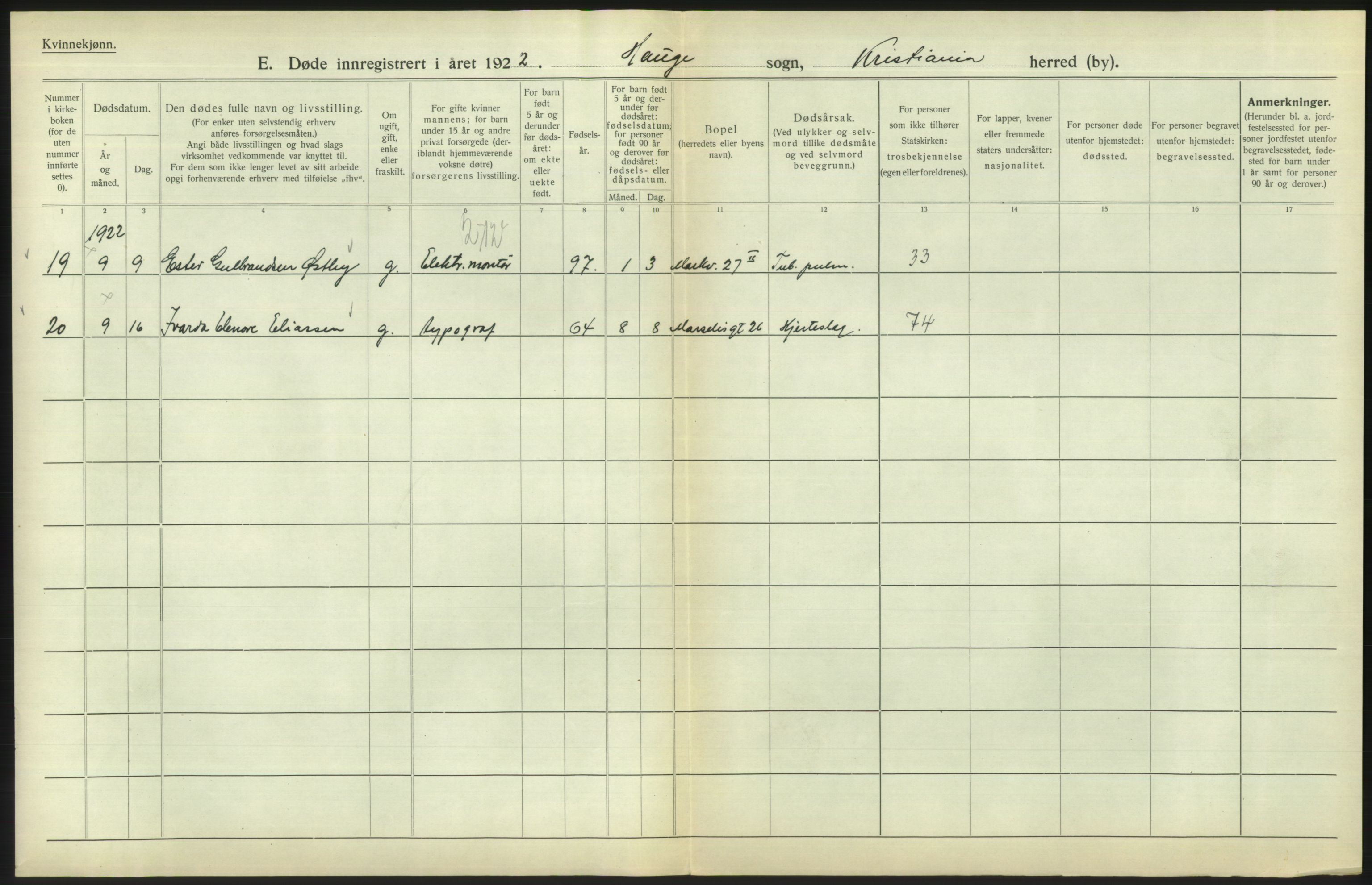 Statistisk sentralbyrå, Sosiodemografiske emner, Befolkning, AV/RA-S-2228/D/Df/Dfc/Dfcb/L0009: Kristiania: Døde, 1922, p. 606