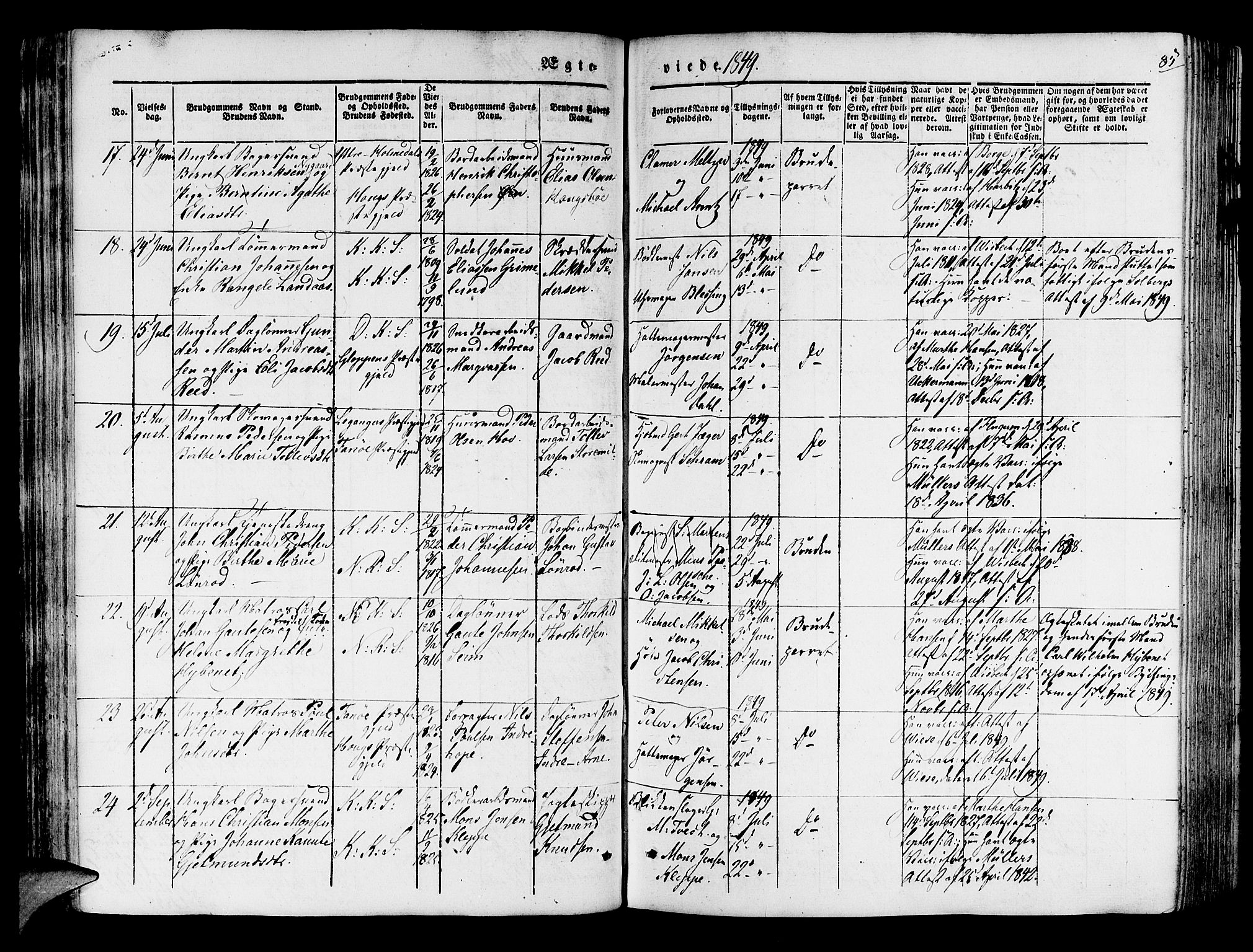 Korskirken sokneprestembete, AV/SAB-A-76101/H/Hab: Parish register (copy) no. D 1, 1840-1867, p. 85