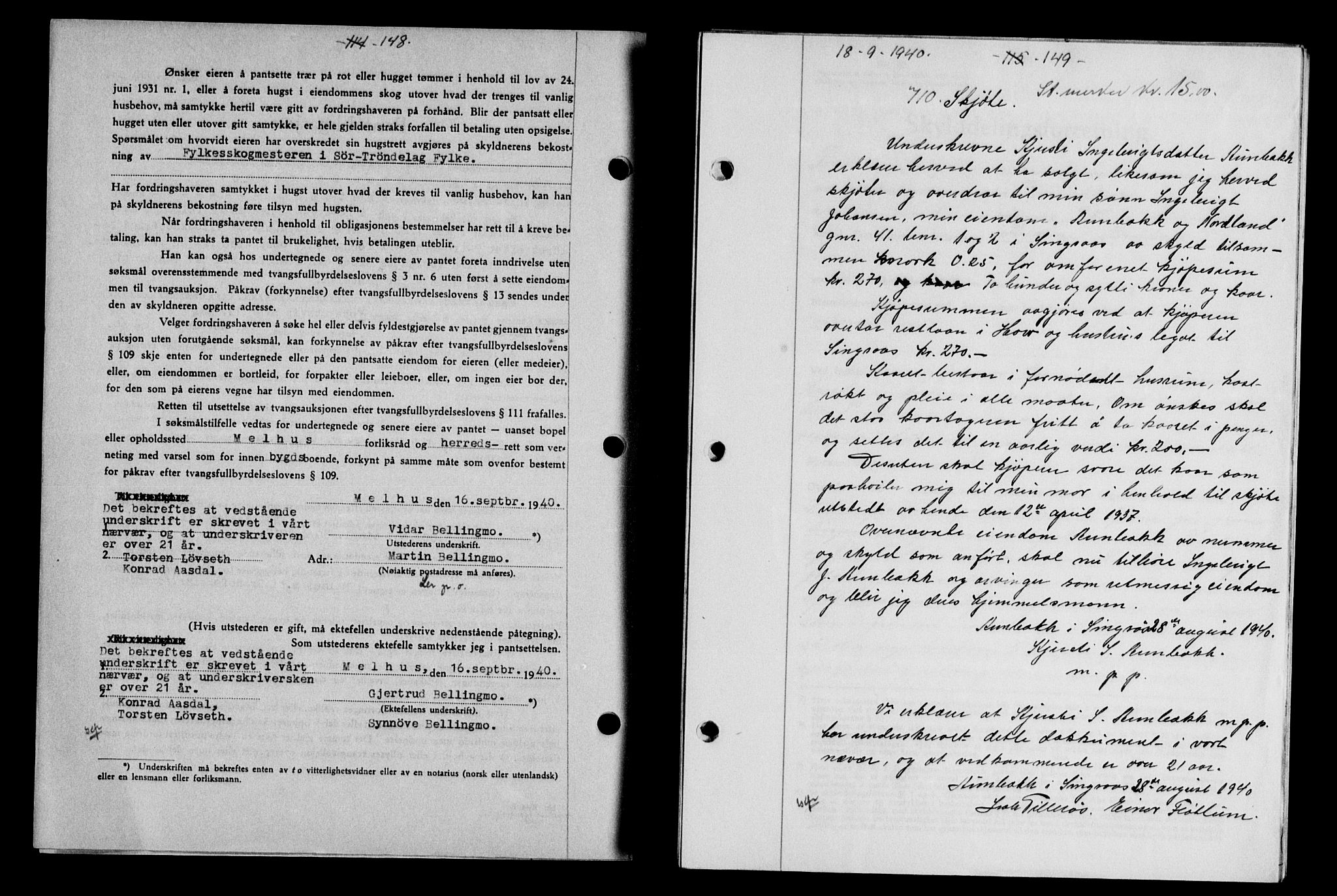 Gauldal sorenskriveri, SAT/A-0014/1/2/2C/L0052: Mortgage book no. 57, 1940-1941, Diary no: : 710/1940