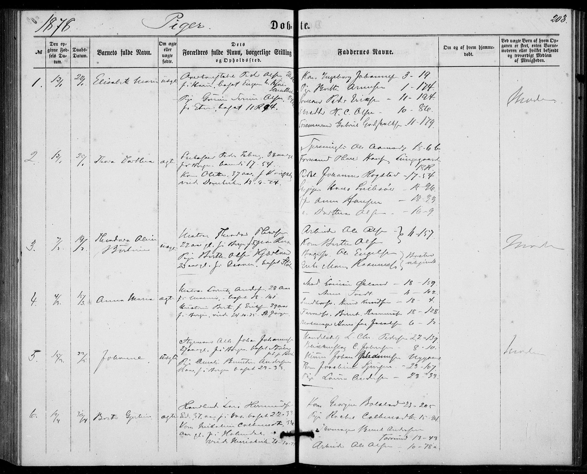 Fødselsstiftelsens sokneprestembete, ført av overlegen*, SAB/-: Parish register (official) no. A 1, 1863-1883, p. 203