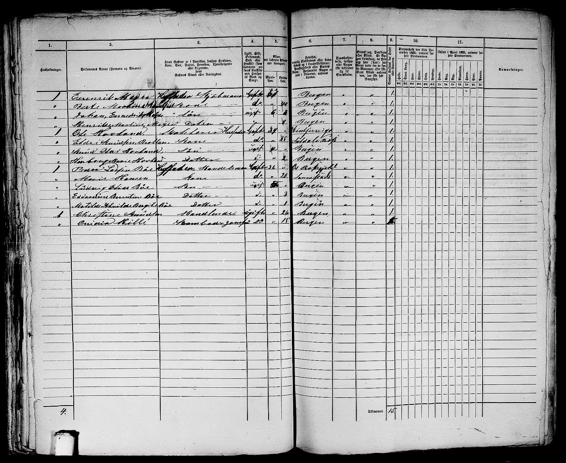 RA, 1865 census for Bergen, 1865, p. 4646