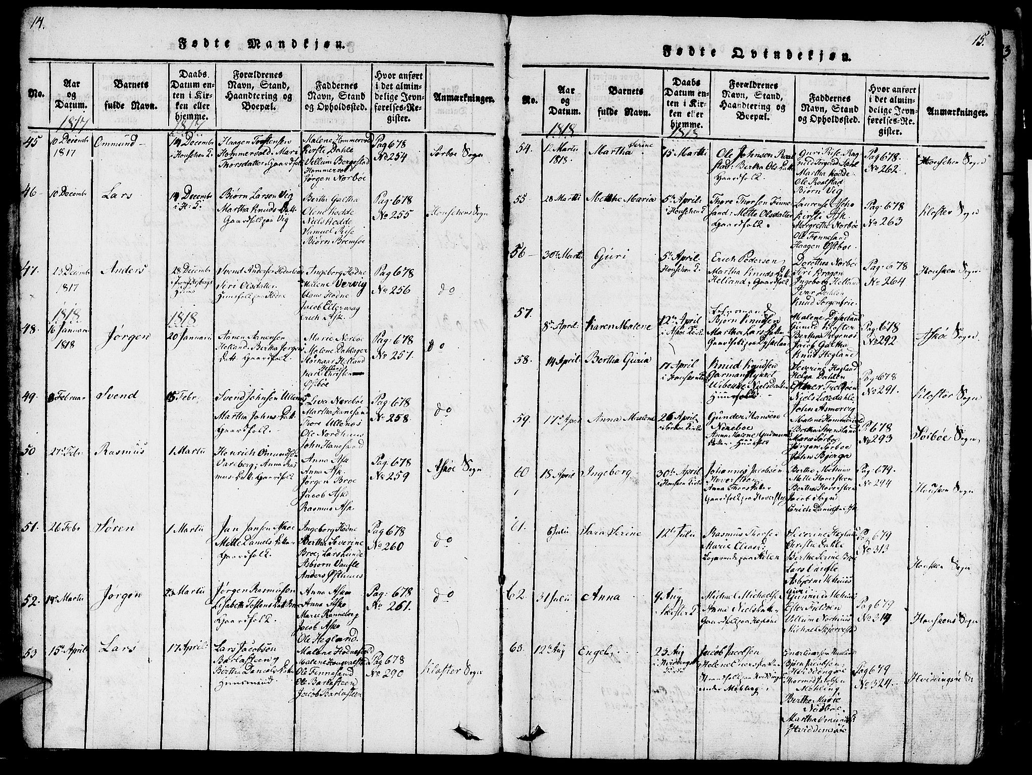 Rennesøy sokneprestkontor, AV/SAST-A -101827/H/Ha/Haa/L0004: Parish register (official) no. A 4, 1816-1837, p. 14-15